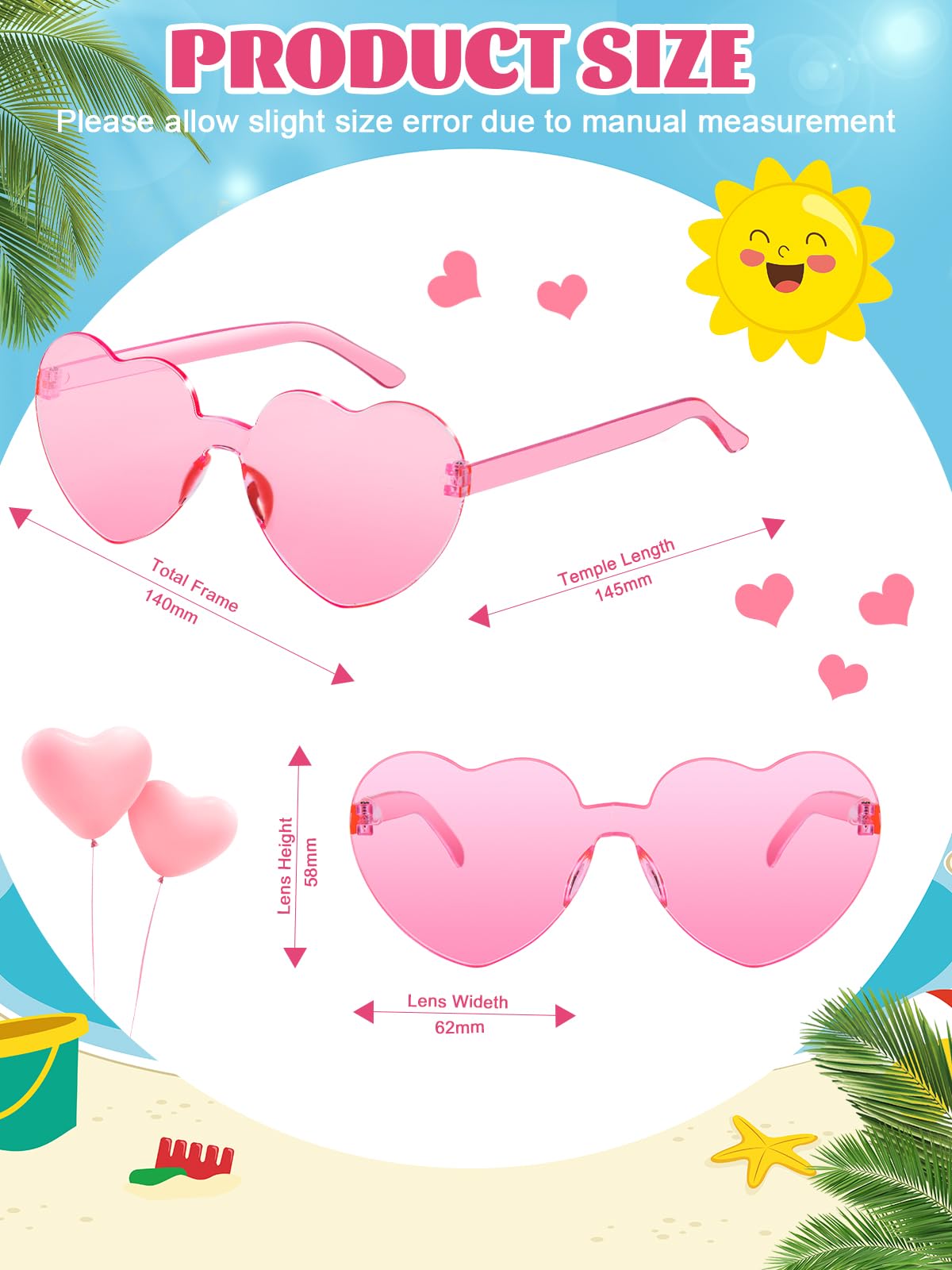 AGGKKY 12 Pairs Heart Shaped Sunglasses for Women Colorful Glasses Fun Trendy Transparent Heart Sunglasses Party Favor (Pink)