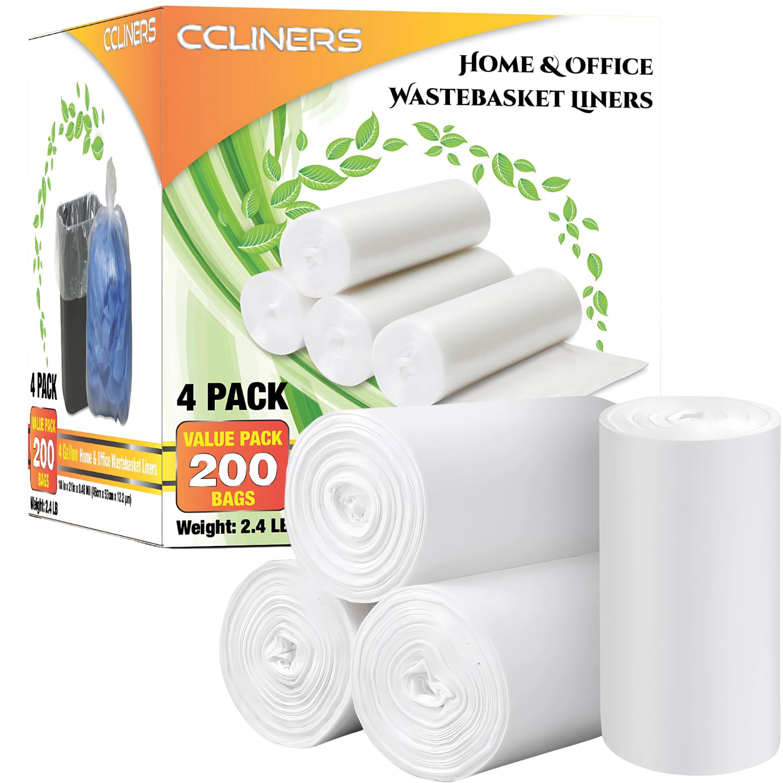 4 Gallon Trash Bags Small Bathroom Garbage Bags Clear Plastic Wastebasket Trash Can Liners for Home and Office Bins, 200 Count