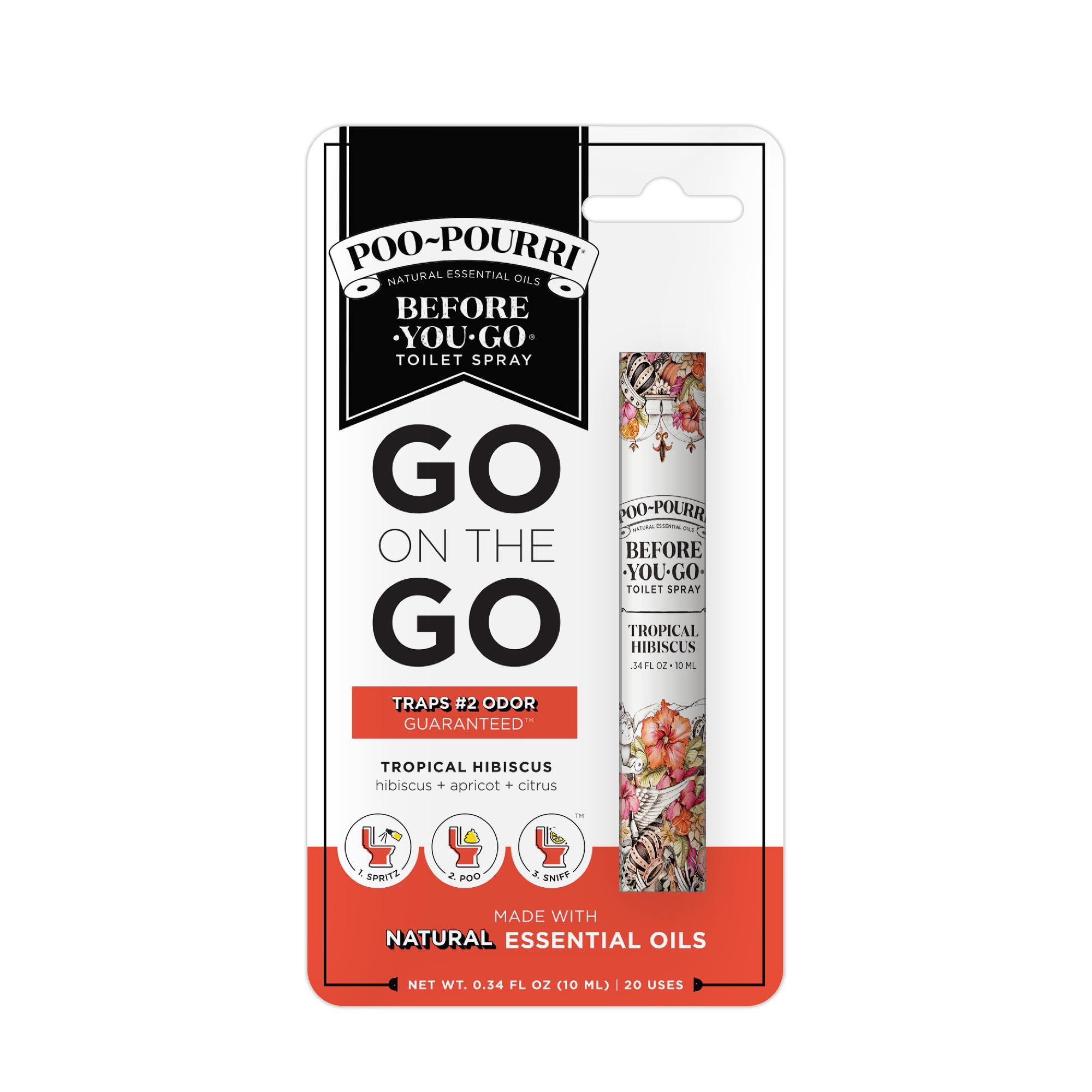 Poo-Pourri Before-You-Go Toilet Spray, Tropical Hibiscus, Travel Size 10 mL - Hibiscus, Apricot and Citrus