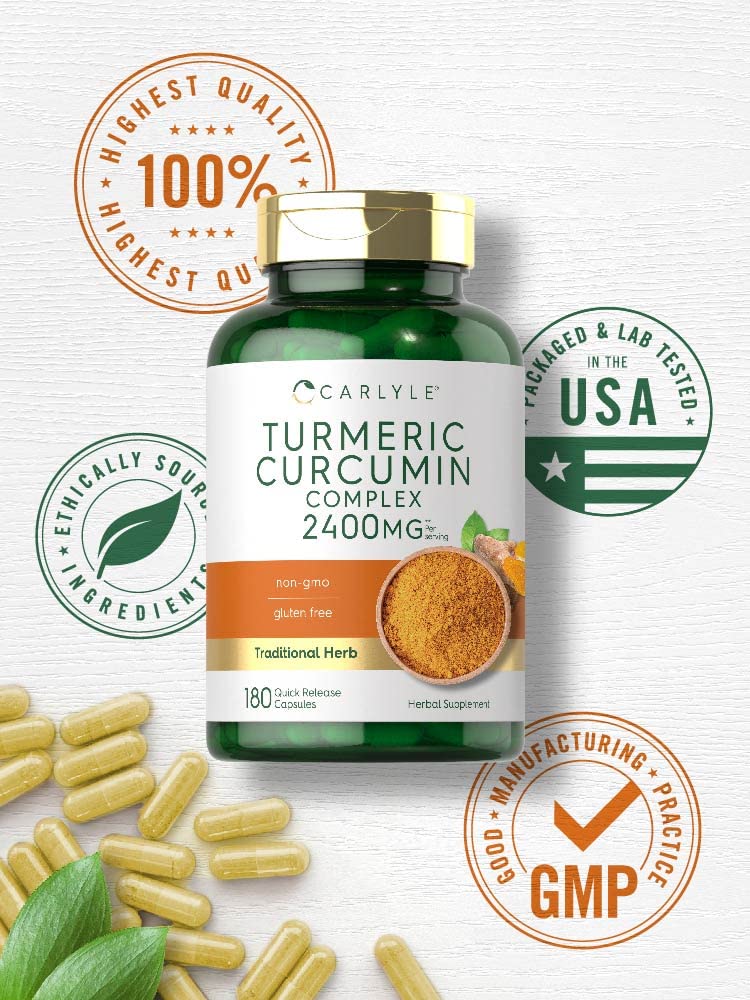 Carlyle Turmeric Curcumin Supplement 2400mg | 180 Powder Capsules | Herbal Complex | Non-GMO, Gluten Free Formula