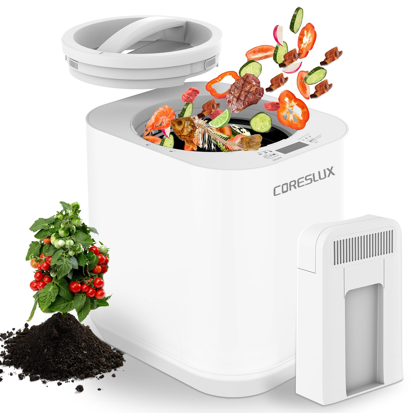 4L Electric Composter for Kitchen, Smart Compost Bin Outdoor/Indoor, Odorless/Auto-Cleaning/Low Noise/Intelligent LED Display, Turn Food Waste to Fertilizer, Compost Machine for Apartment Countertop.