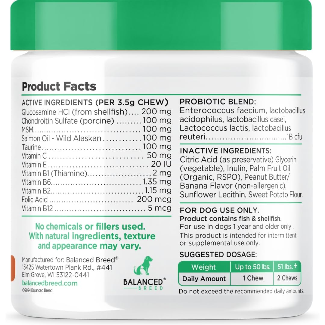 Balanced Breed All-in-1 Dog Multivitamin Chewable Made In USA Non-GMO Vet-Pharmacist Approved Glucosamine Dogs Multi Vitamins Omegas Supplement Dog Probiotics Dogs Digestive Health Senior Dog Vitamins