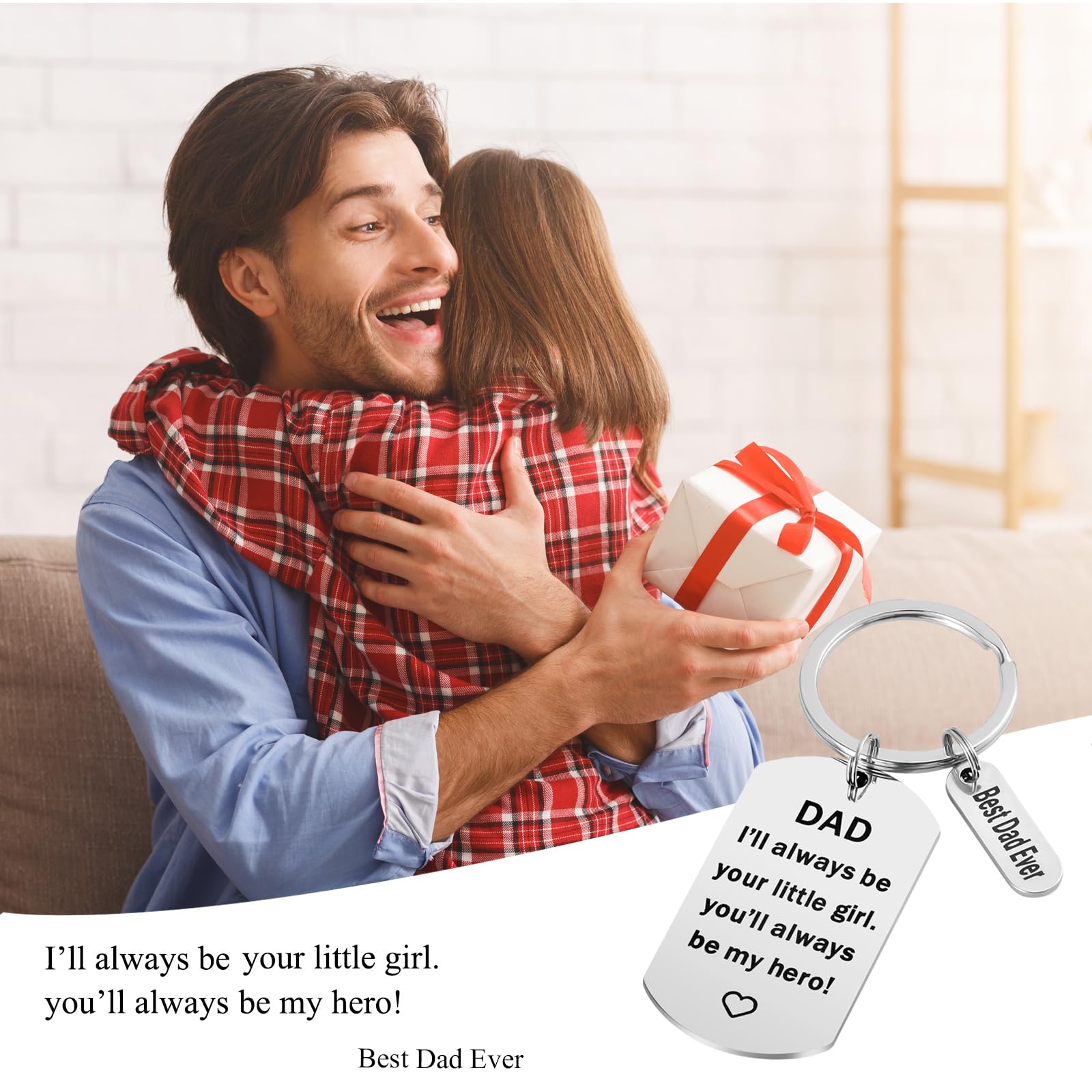 Antenda Fathers Day Dad Gifts from Daughter - Dad Gifts Keychain Father Daughter Keychain for Daddy Birthday Christmas Gifts (Silver)