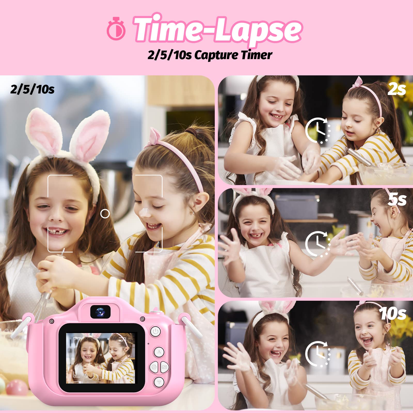 OUTUVAS Unicorn Kids Camera for Girls, Selfie 3-12 Years Old Girls Christmas Birthday Gift Little Toys 3 4 5 6 7 8 9 (Pink)