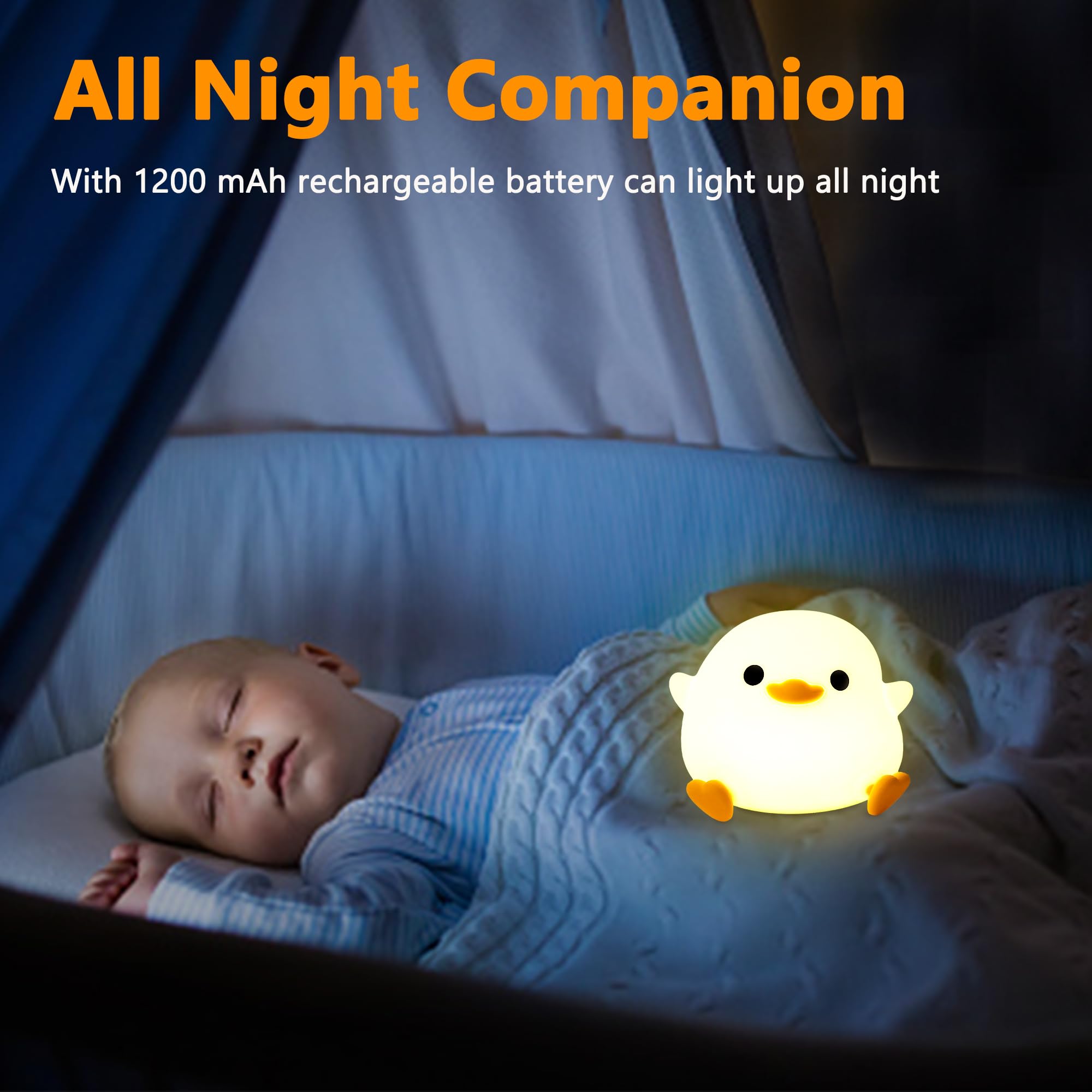 Duck Night Light, Cute Duck Lamp, Dodo Duck Silicone Nursery Night Light LED Bedside Lamp, Rechargeable Dimmable Touch Table Lamp for Boys Girls Bedroom Kawaii Decor