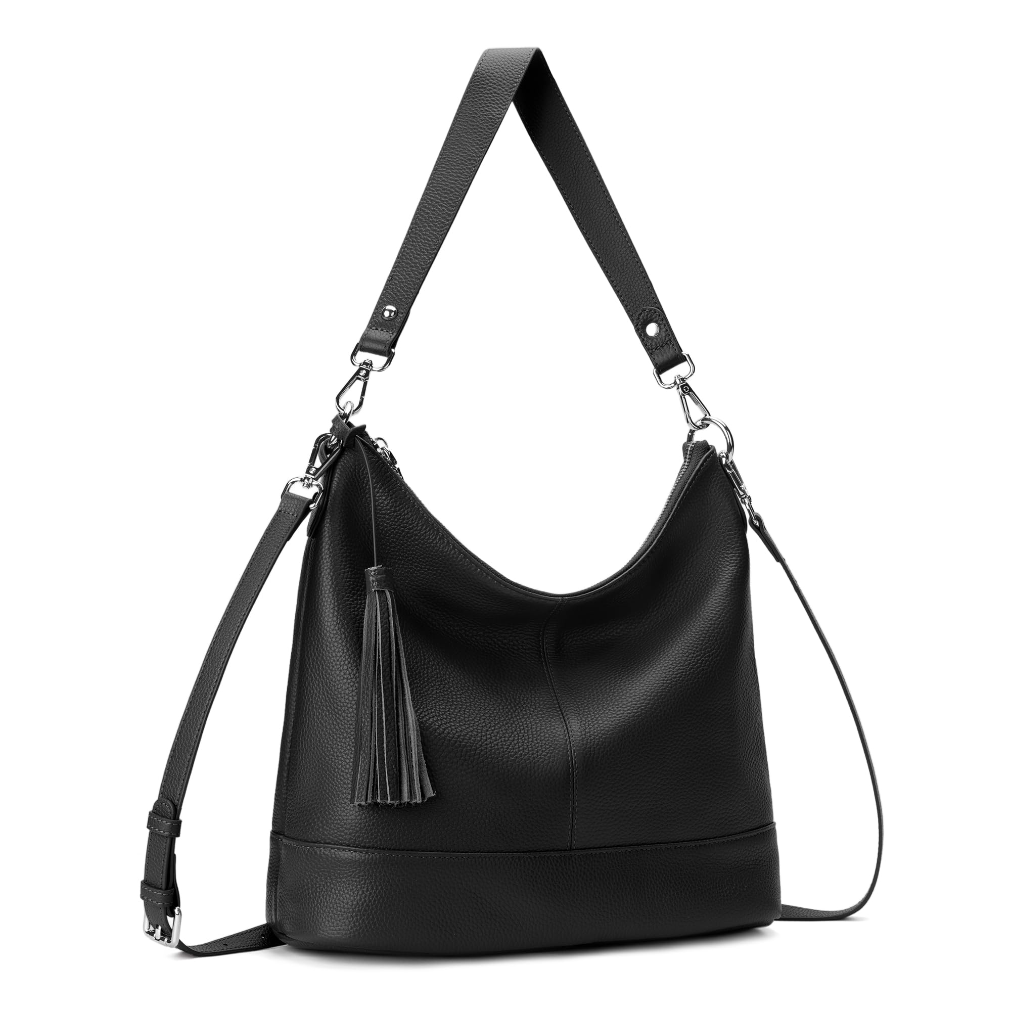 befen Genuine Leather Hobo Crossbody Bag for Women, Large Black Leather Purses, Women's Shoulder Handbags with 2 Removable Strap, Durable Slouchy Bucket Purse With Zipper Pocket for Everyday & Travel