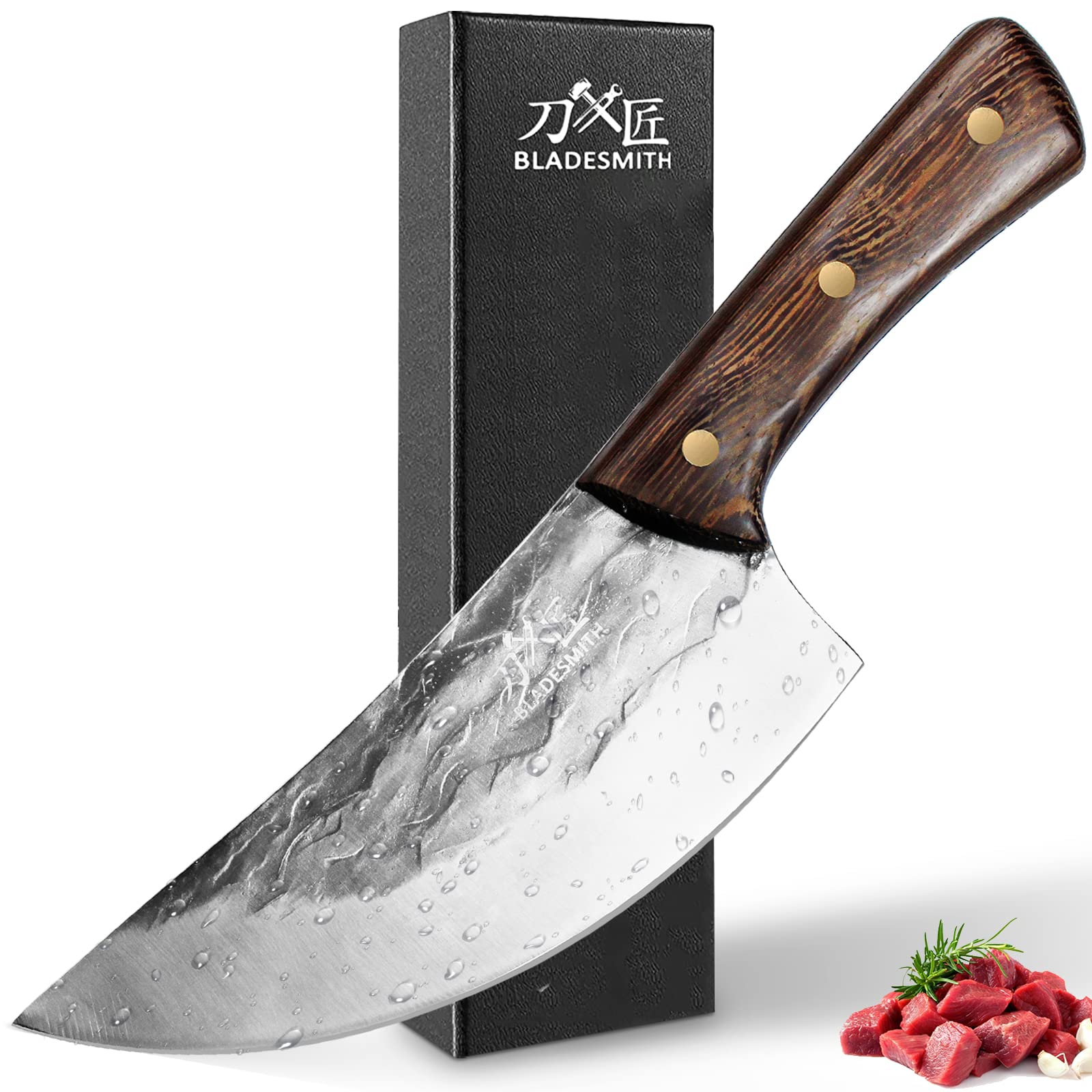 BLADESMITH Butcher Knife, Viking Boning Cleaver knife for Meat Slicing - 7'' Sharp Multi-Purpose Forged in Fire for De-Boning/Slicing/Cutting/Mincing at Slaughter House/Restaurant/Kitchen