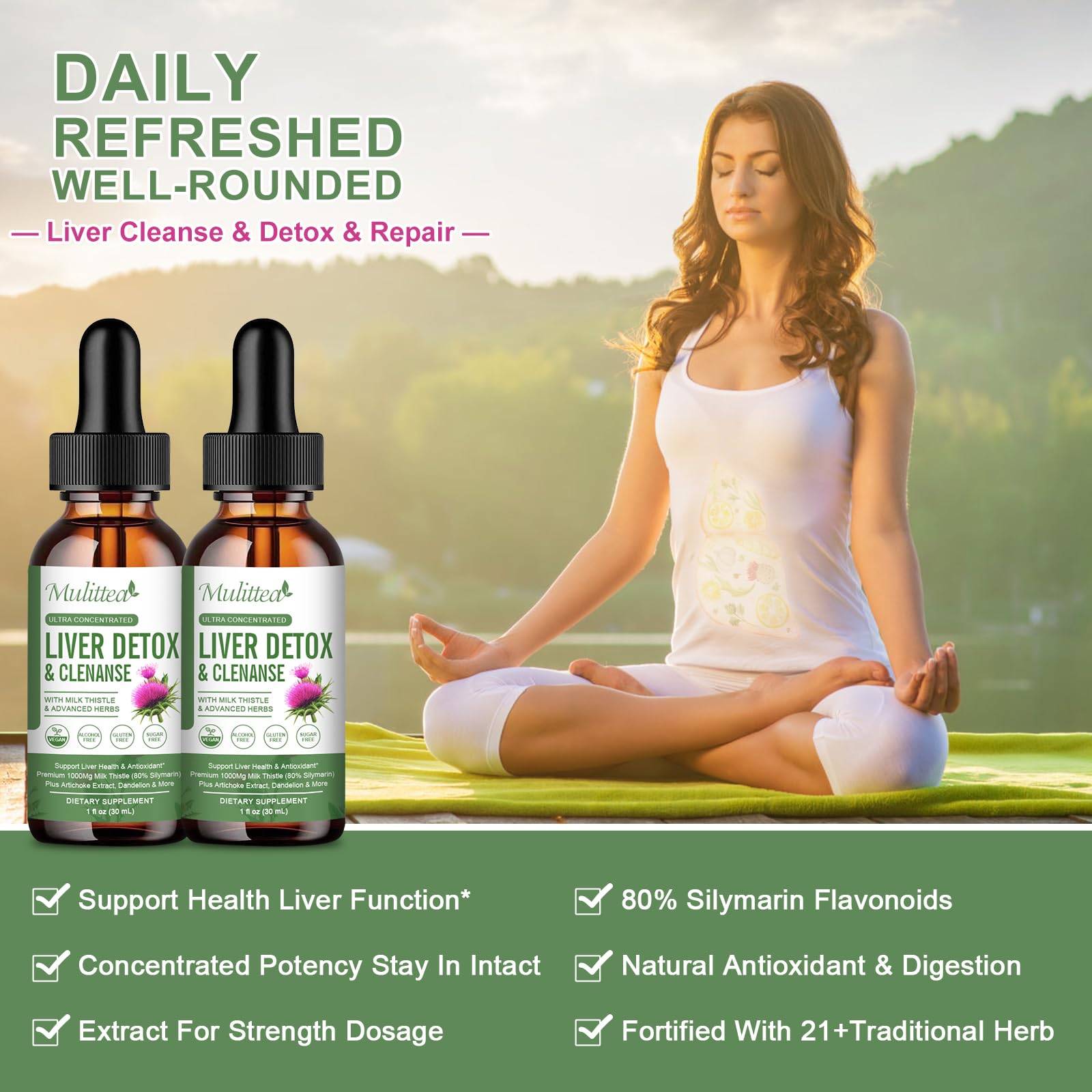 Liver Health Liquid Drops -Support Liver Cleanse Detox & Repair with Artichoke Milk Thistle Silymarin Extract, Dandelion,Turmeric, Berberine to Renew w/21 Potent Herb Nutrients (2 Pack)