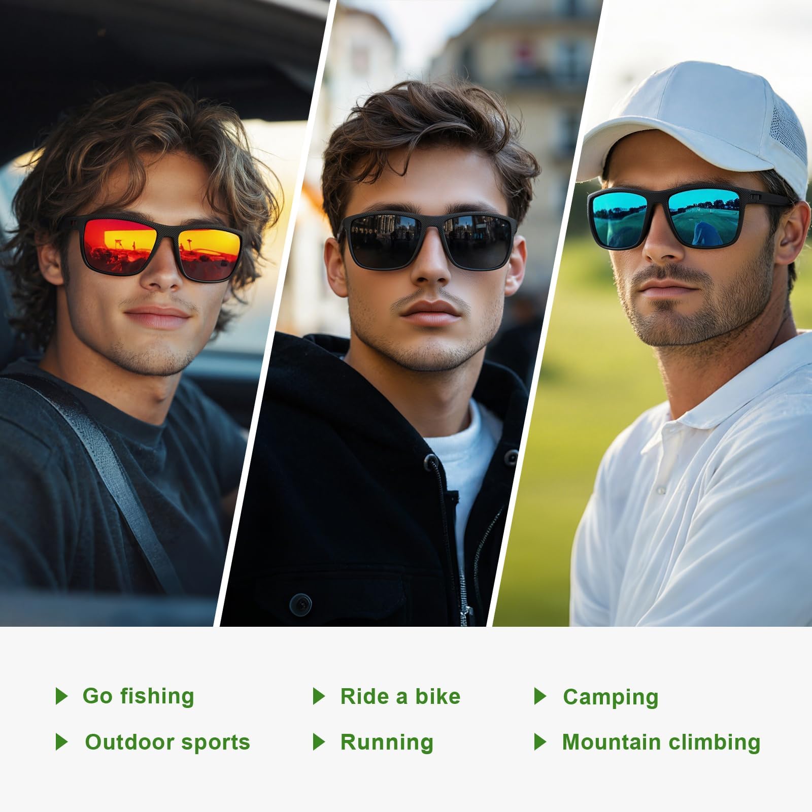 Fanshen Polarized Sunglasses for Men Women, UV Protection Lightweight Mens Sun Glasses for Driving Fishing Golf Cycling (Black&Ice Blue&Red)