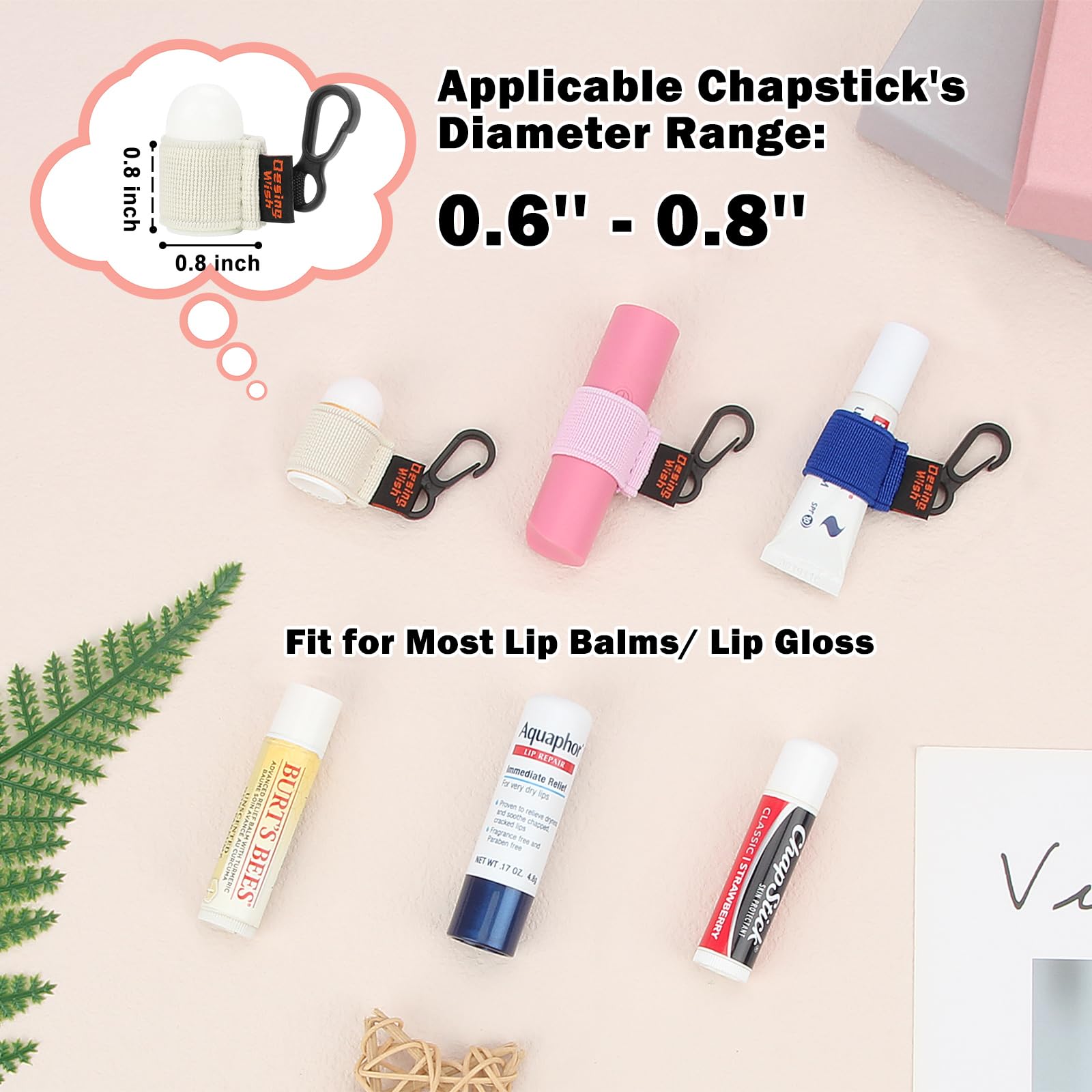 Desing Wish 3 PCS Mini Chapstick Holder Keychain Elastic Sleeve Chapstick Keychain Holder for Lip Balms/Lip Gloss/Lipsticks, Lip Balm Holder Sleeves (Black/Rose/Blue)