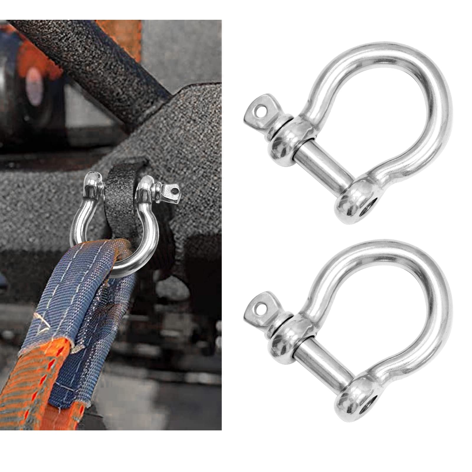 2 Pcs 12mm Screw Pin Anchor Shackle 1/2 Inch 304 Stainless Steel D Ring Shackles for Traction Steel Wire Rigging Chains Wirerope Lifting