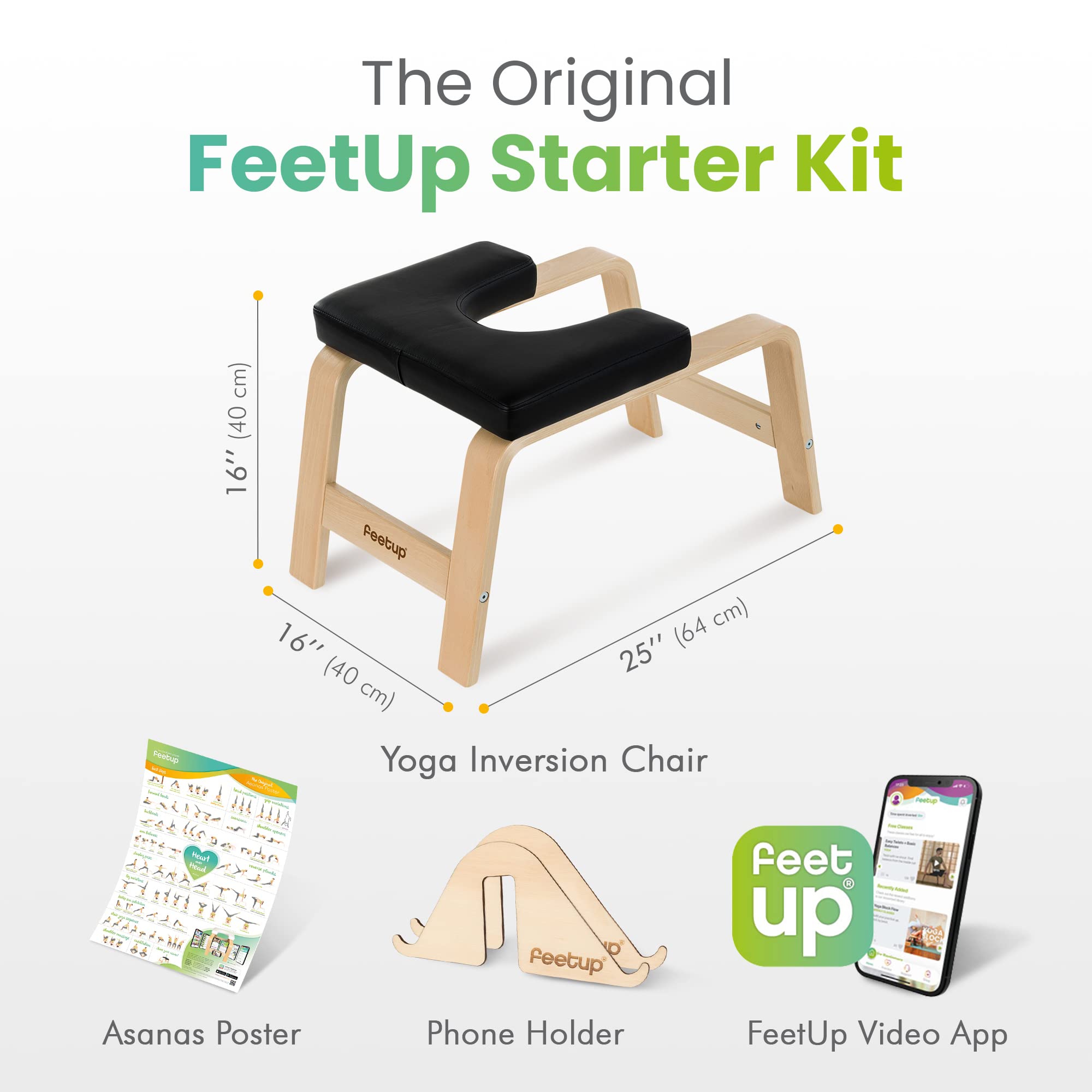 FeetUp - The Original Yoga Headstand Bench, Vegan Handstand Trainer Bench and Stand, Strength Training Inversion Equipment for Relaxation & Strength, Includes App & Starter Kit, Classic, Black