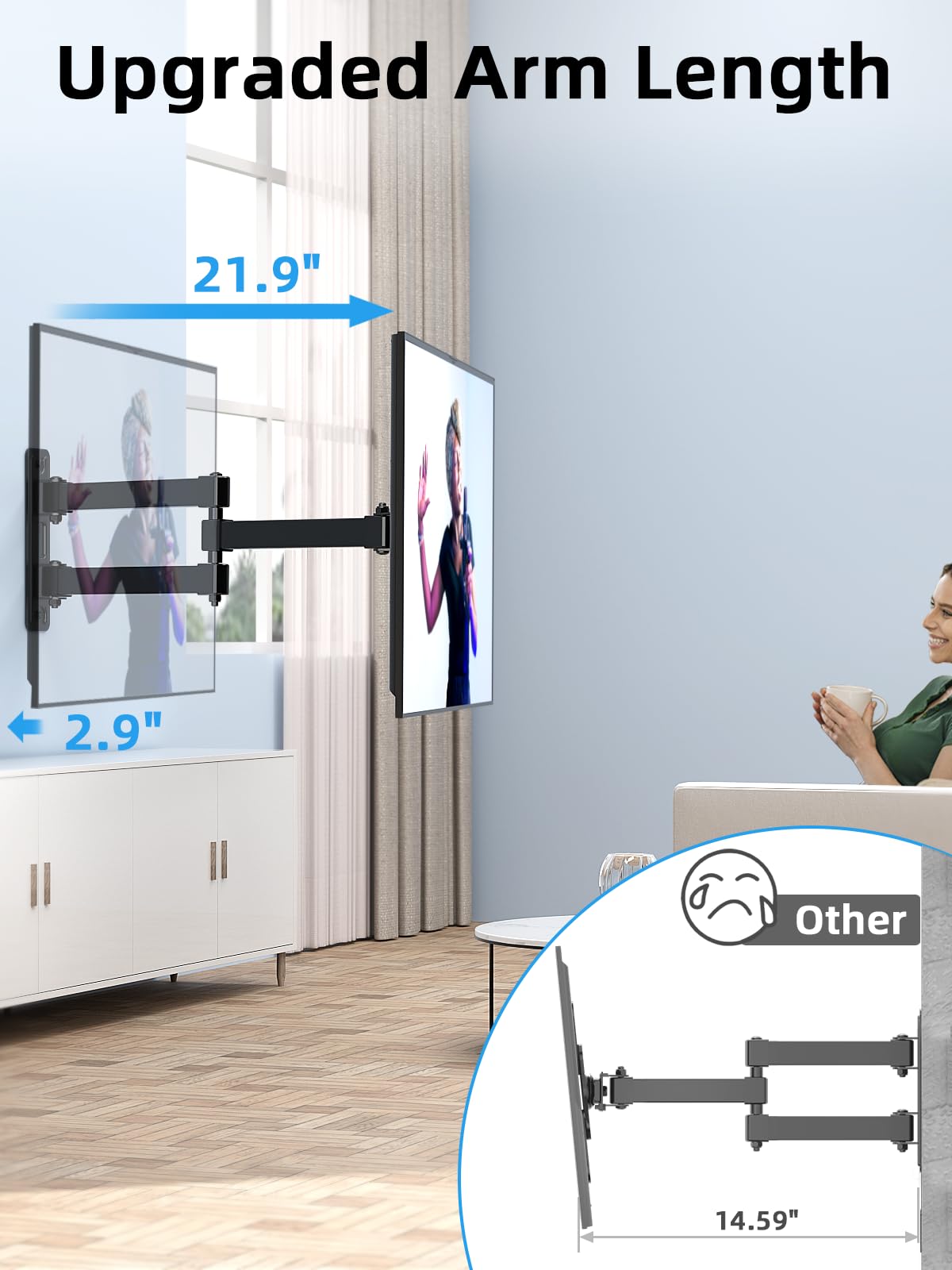 HOME VISION Full Motion TV Wall Mount, [360° Rotation] [180° Swivel] [21.9" Extend Arm] TV Mount for 17-42inch Flat Curved Screen TV, Monitor Wall Mount TV Bracket, Max VESA 200x200mm, up to 33 Lbs
