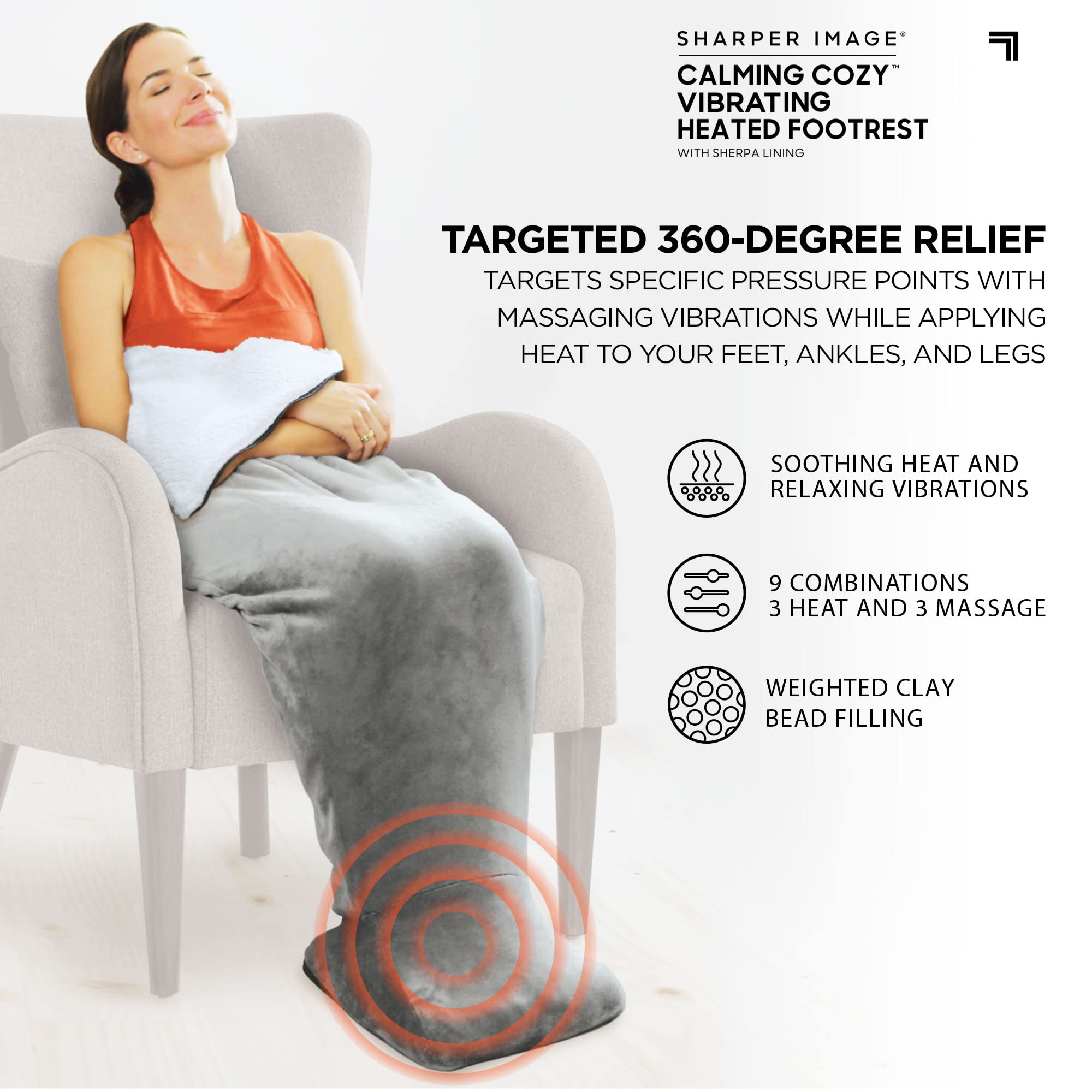 Calming Cozy by Sharper Image Personal Sherpa Wrap with Electric Heating Massaging Vibrating Foot Bed, 3 Heat & 3 Massage Settings for 9 Relaxing Combinations