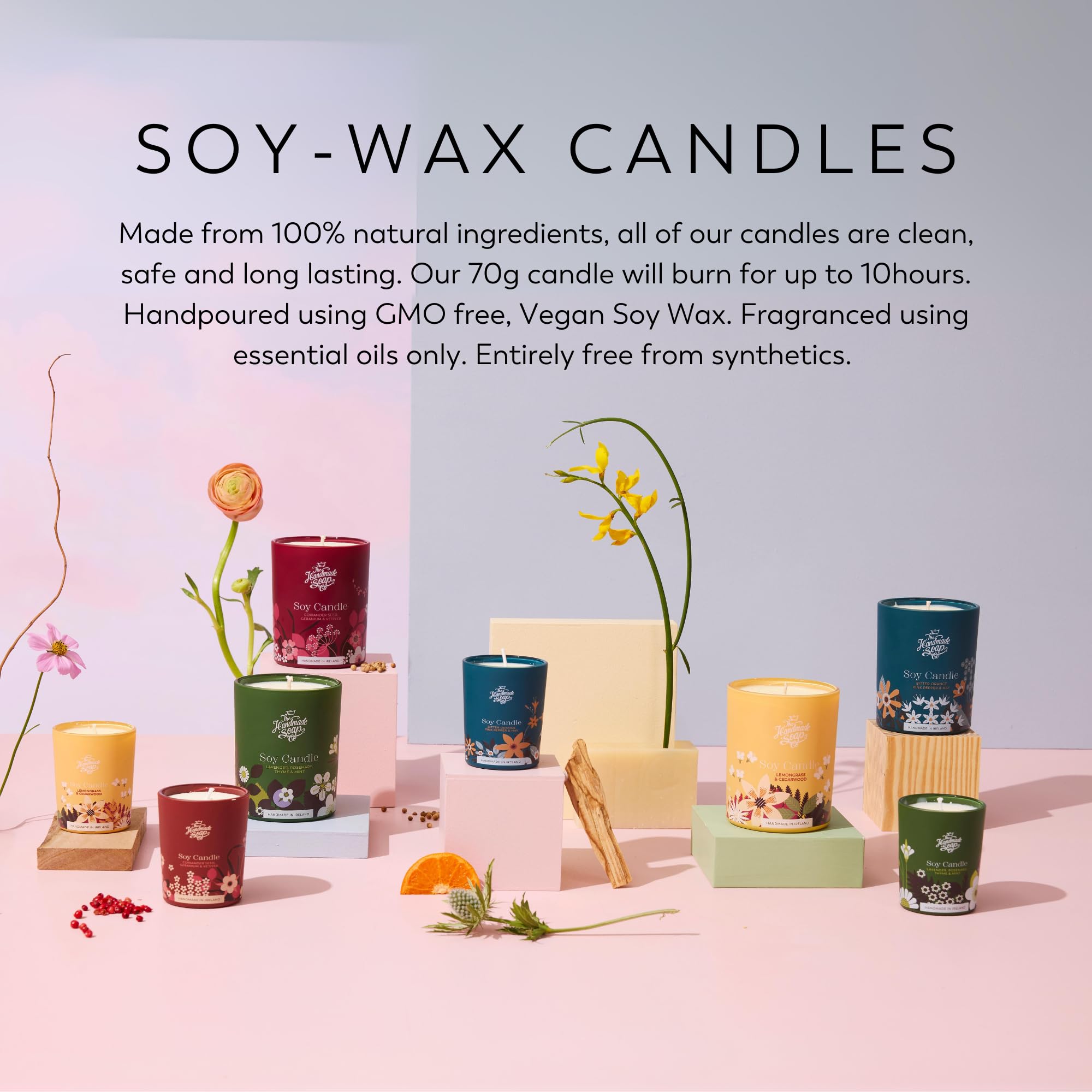 The Handmade Soap Company Natural Soy Wax Candle, Lemongrass & Cedarwood Scented Candle, 13 Hour Burn, Non Toxic Small Candles, Cruelty Free & Vegan Scented Candles, 2.5oz