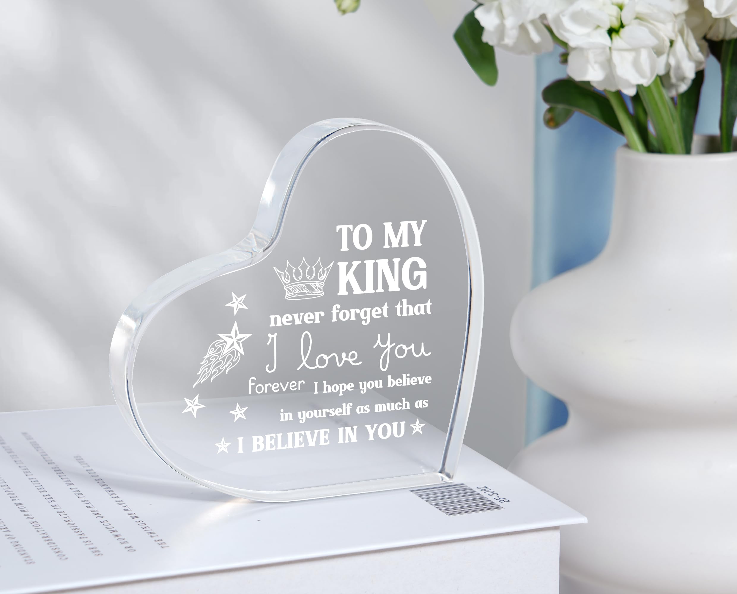 Milcier Gifts for Boyfriend, Valentines Day Gifts for Him - Men Heart Shaped Acrylic Block - Boyfriend Birthday Gift Ideas, I Love You Gifts for Him Anniversary