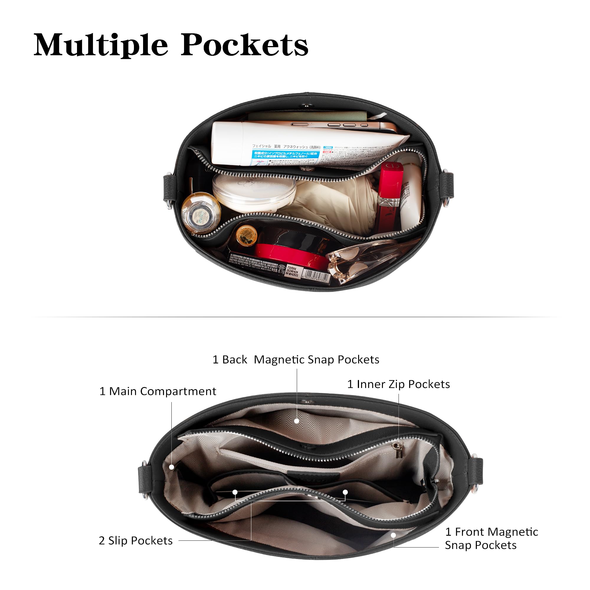 befen Genuine Leather Purse for Women, Black Leather Crossbody Bag Soft Hobo Purse Women's Shoulder Handbags with 2 Removable Straps Designer Cross Body Purses for Everyday & Travel & Work