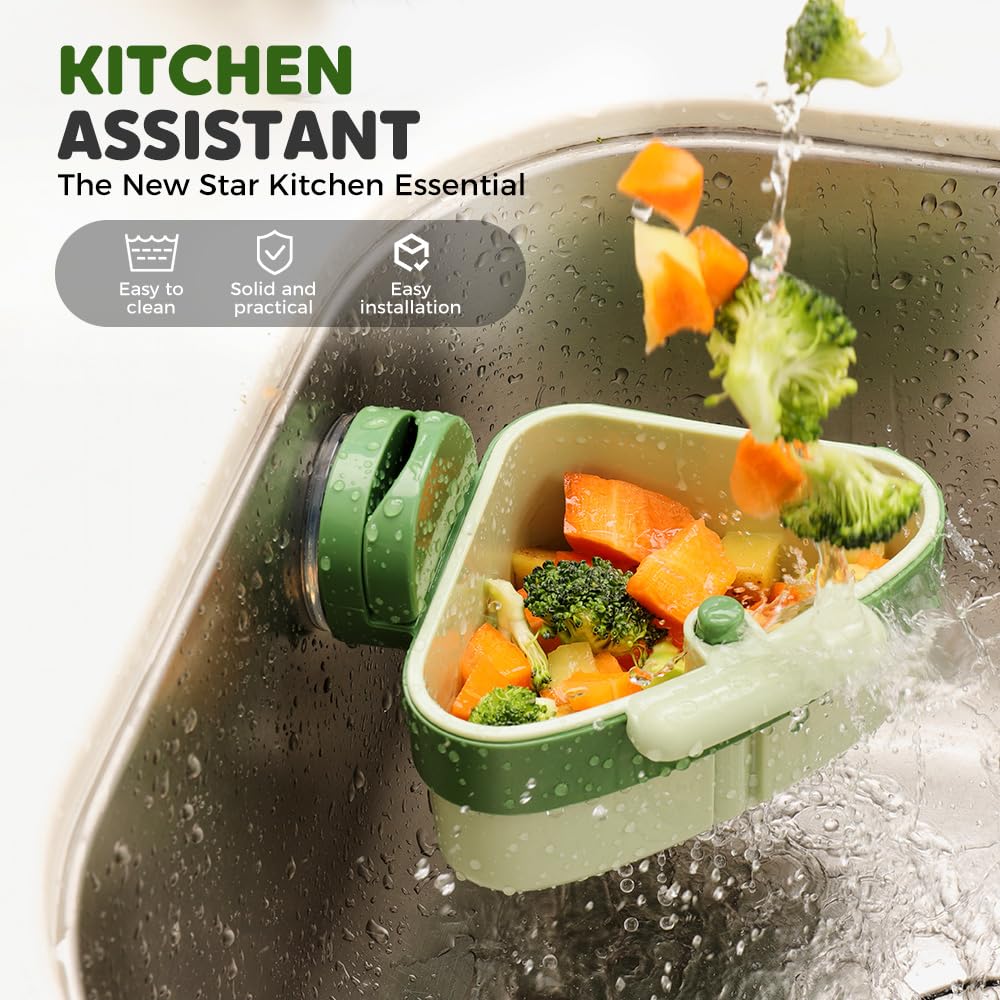 2026 Self-Cleaning Kitchen Sink Food Waste Catcher Faucet Hanging,Press Automatic Dumping Sink Strainer Basket,Multi-Purpose Kitchen Draining Basket,Trash Catcher for Garbage Leftovers (A-Green/1PCS)