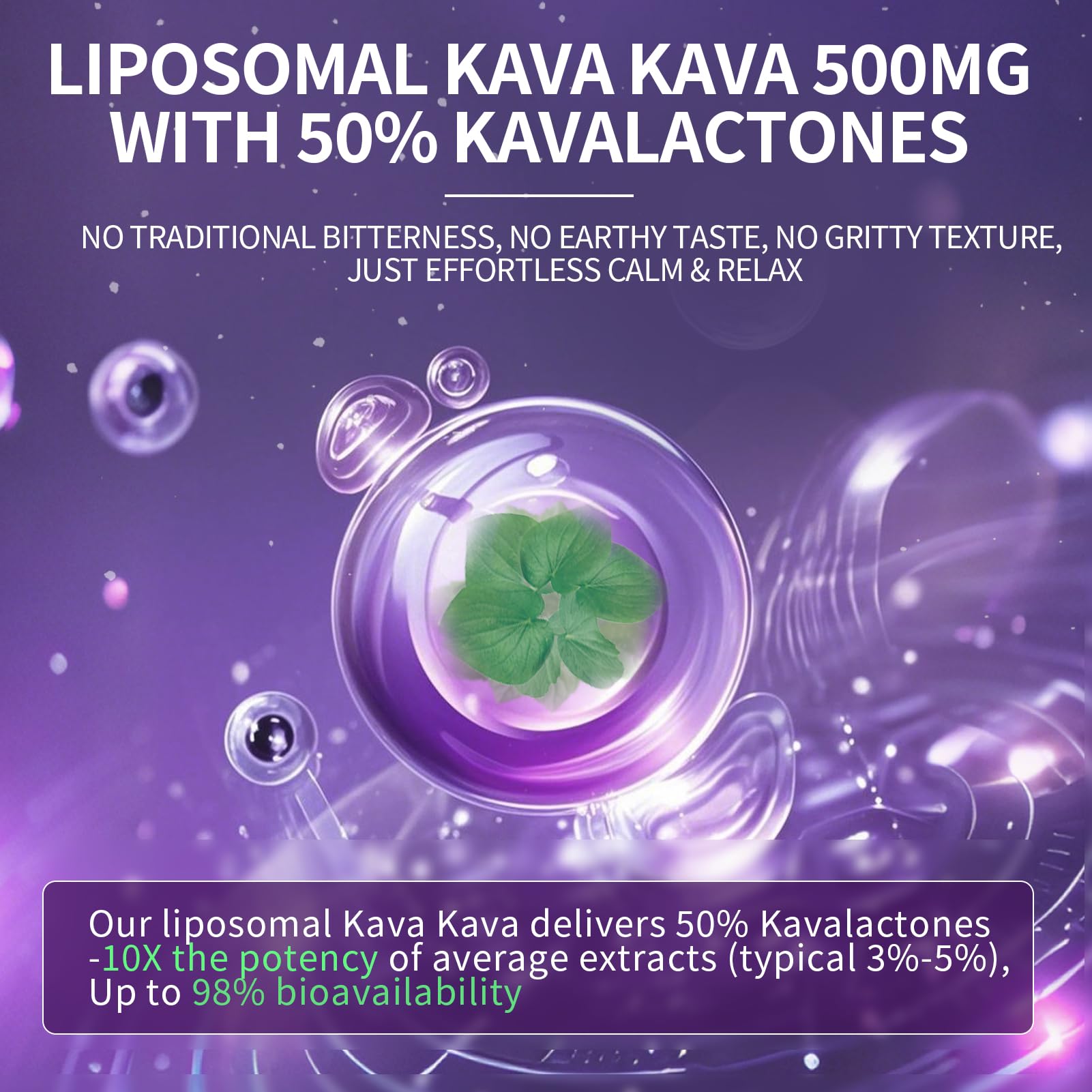 Kava Kava Root Extract Supplement - Liposomal Kava Capsules with L Theanine 200mg, 50% Kavalactones, Relax Calming Kava Extract, Vitamin B6, B12 - for Sleep, Mood, Cognitive & Immune Support, 60CT
