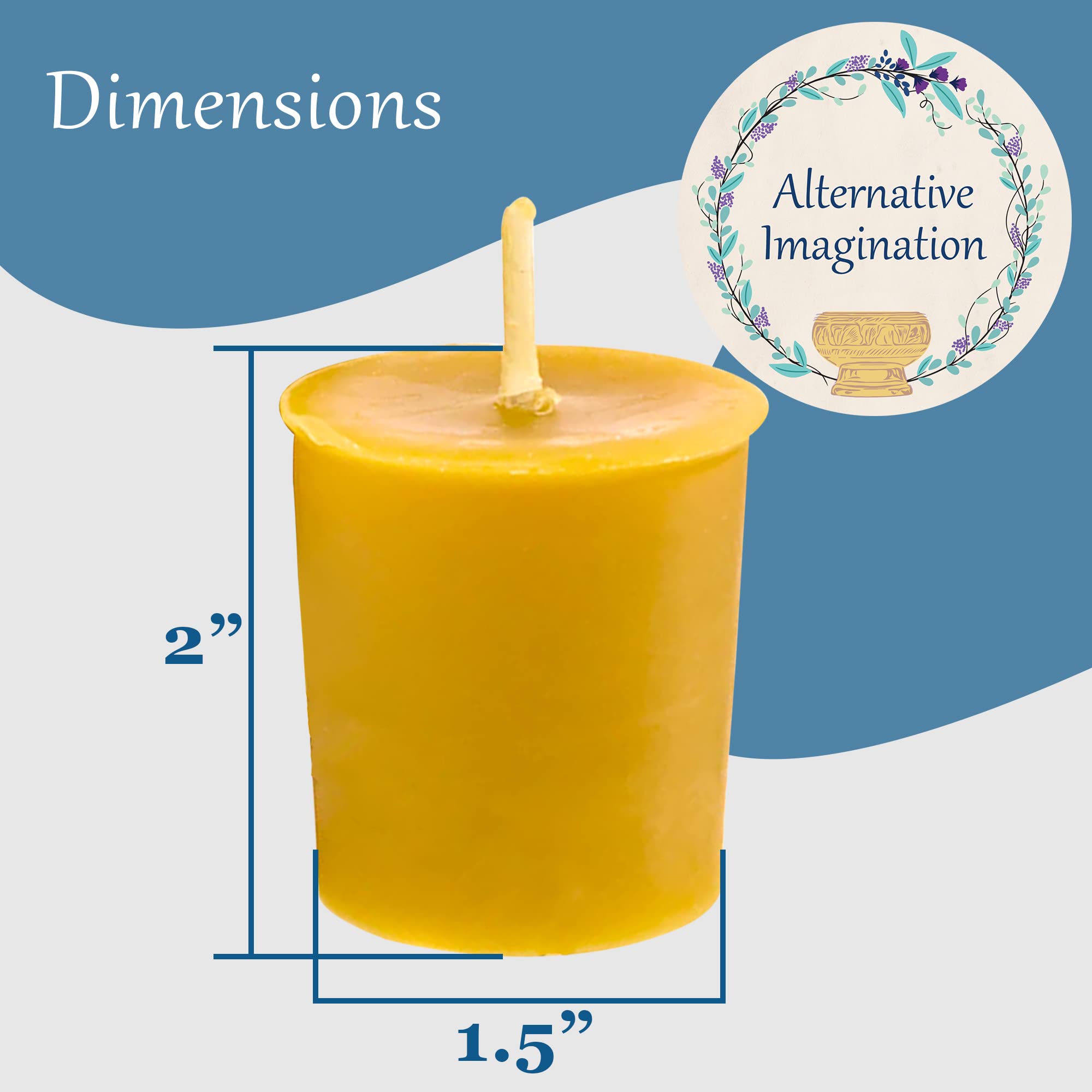 12 Pack of Beeswax Votive Candles - 100% Pure, Natural Beeswax with Natural Light Honey Scent - 15 Hour Burn - Alternative Imagination