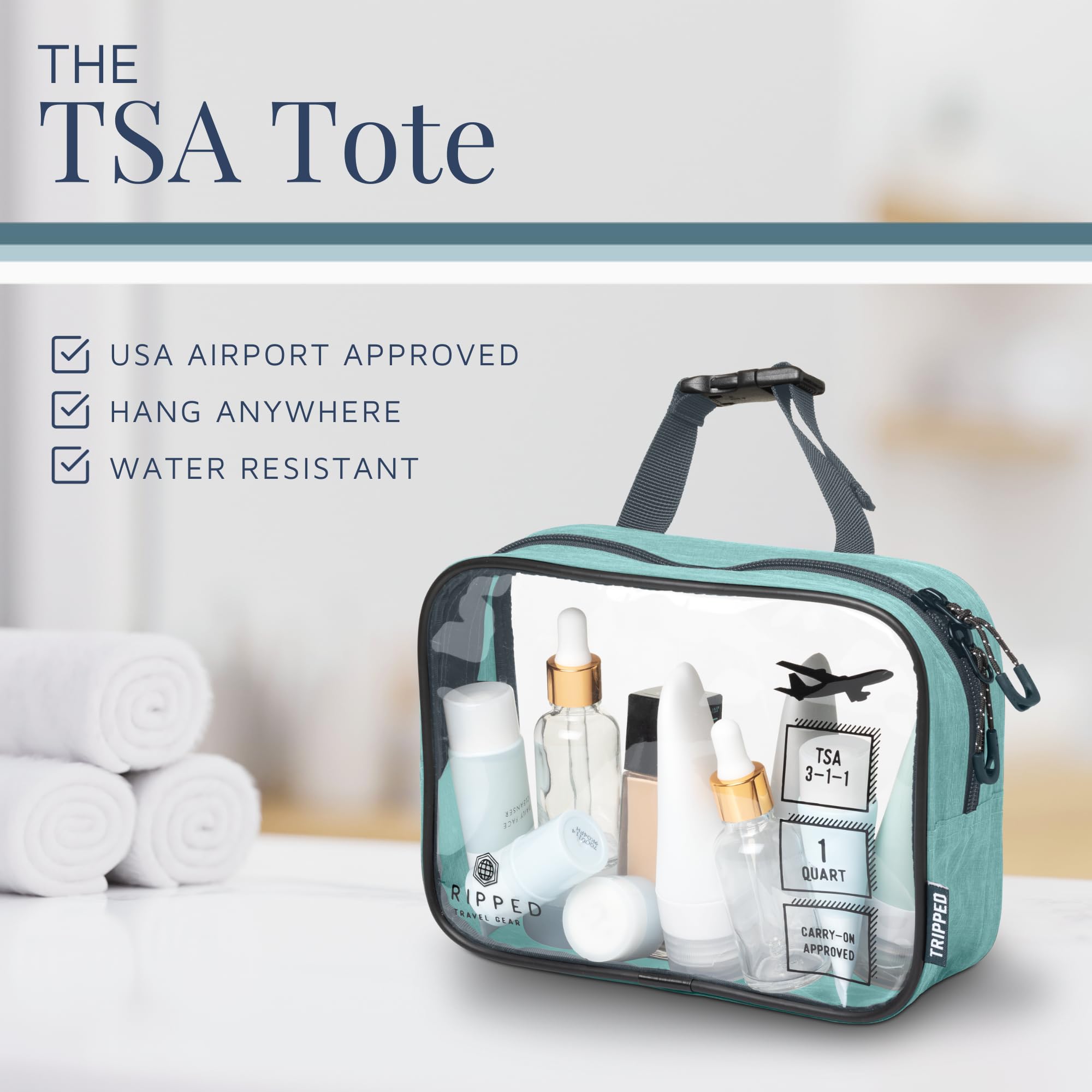 Toiletry Bag Kit Set: Hanging Travel Toiletry Bag + 311 TSA Cosmetic Liquid Bag + Ultralight Accessory Organizer Pouch (Dusty Teal)