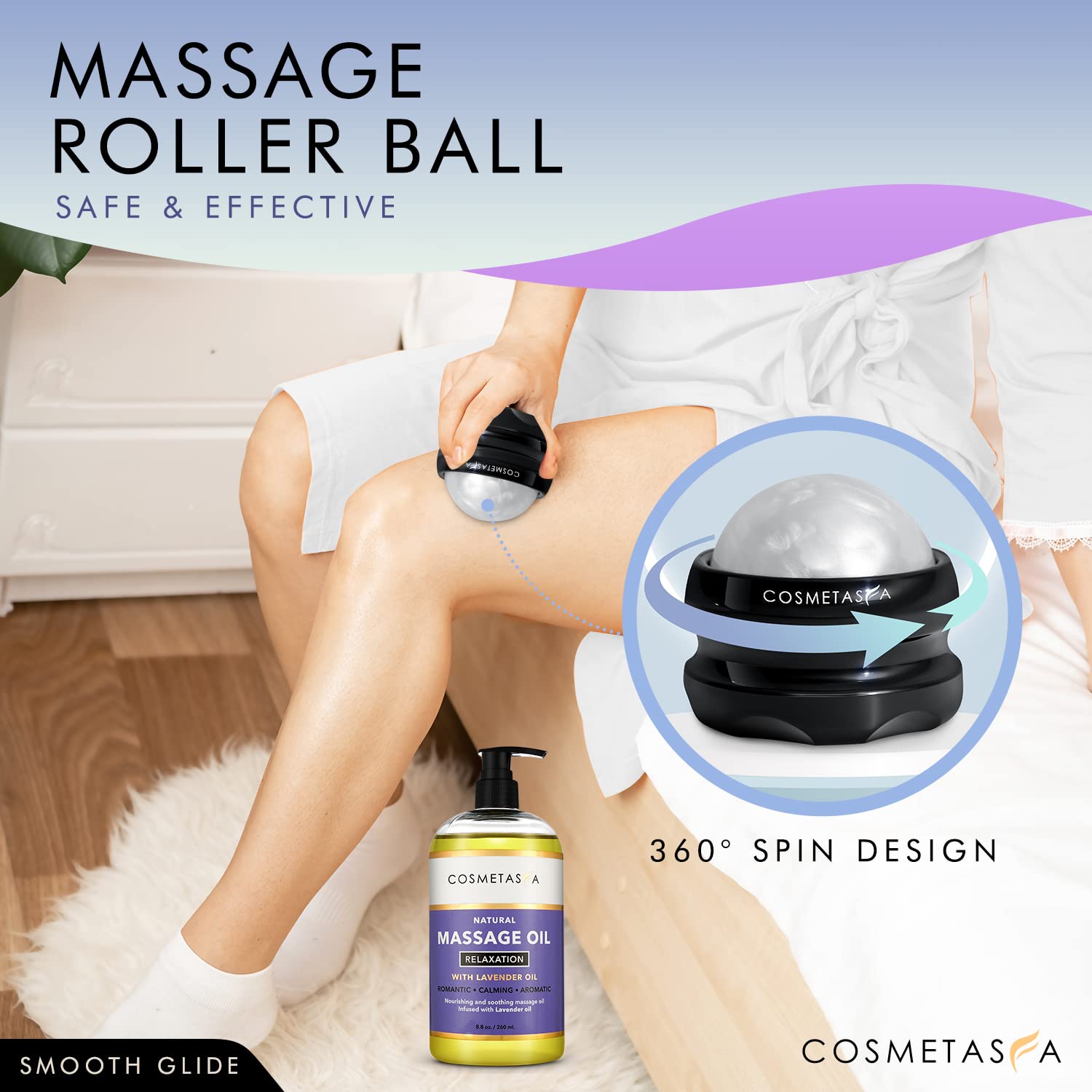 Lavender Relaxation Massage Oil with Massage Roller Ball - No Stain 100% Natural Blend of Spa Quality Oils for Calming, Aromatic, Soothing Massage Therapy, Mothers Day Gifts