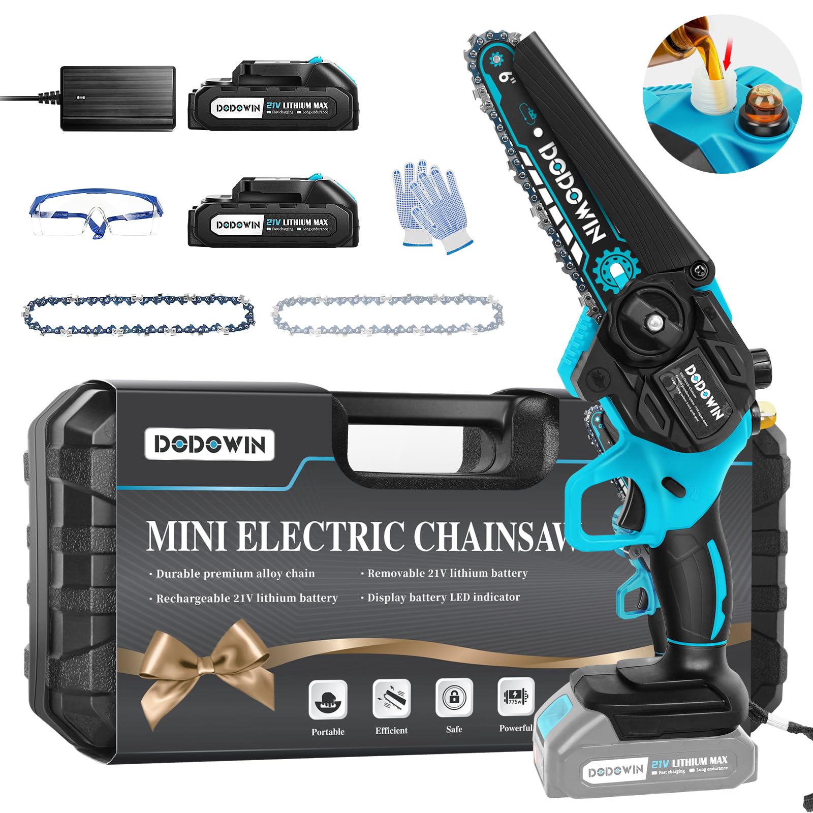 dodowin Mini Chainsaw Cordless 6 inch, Handheld Electric Chainsaw Battery Powered for Wood Cutting,Mens Dad Husband Gifts for Father's Day,Anniversary Birthday Gifts for Men over 50 60 70