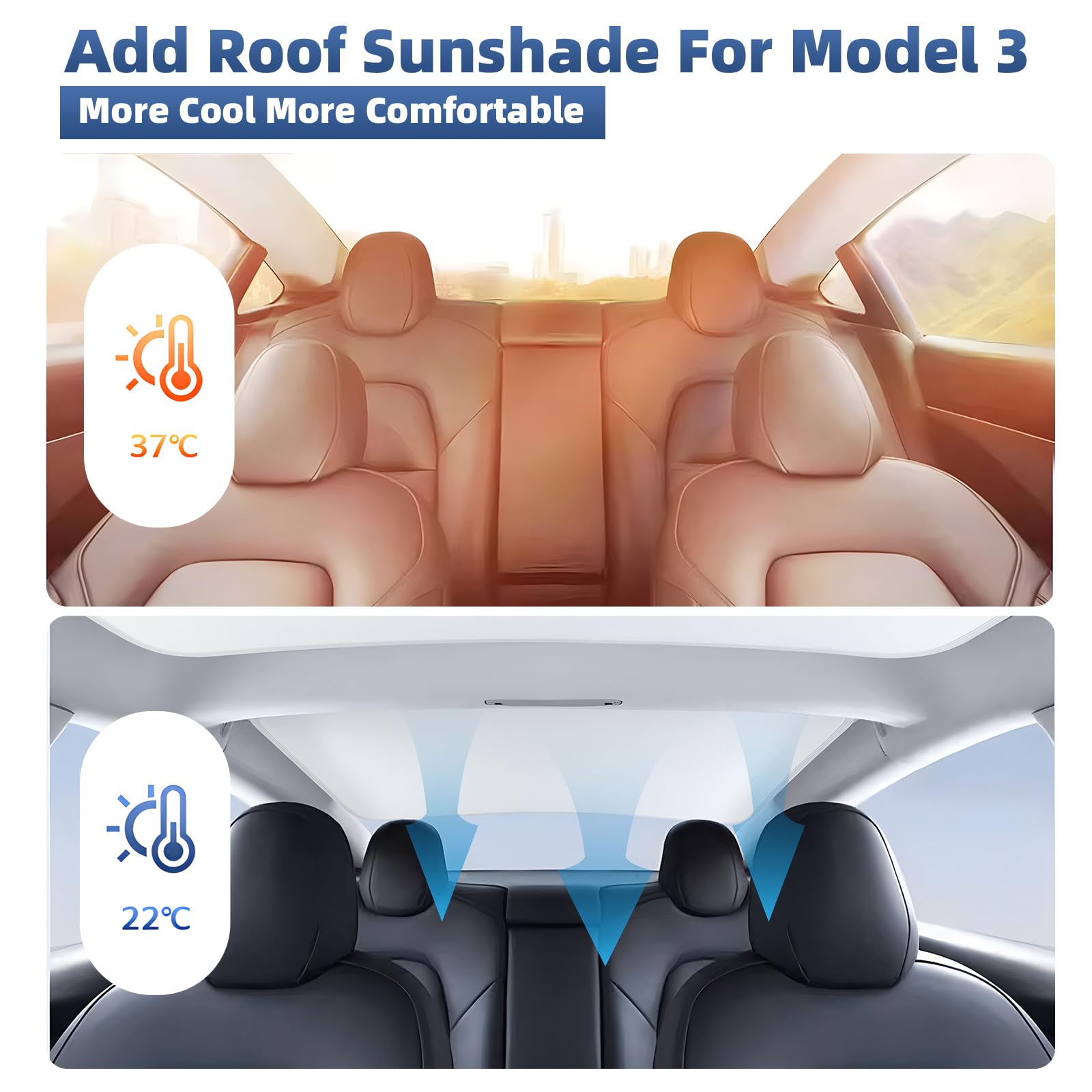 TSLDRV 2024 Newest Sunshade Roof for Tesla Model 3 2023-2021 No-Sag Design Roof Sun Shade for Tesla Model 3 Accessories 2023-2021 White