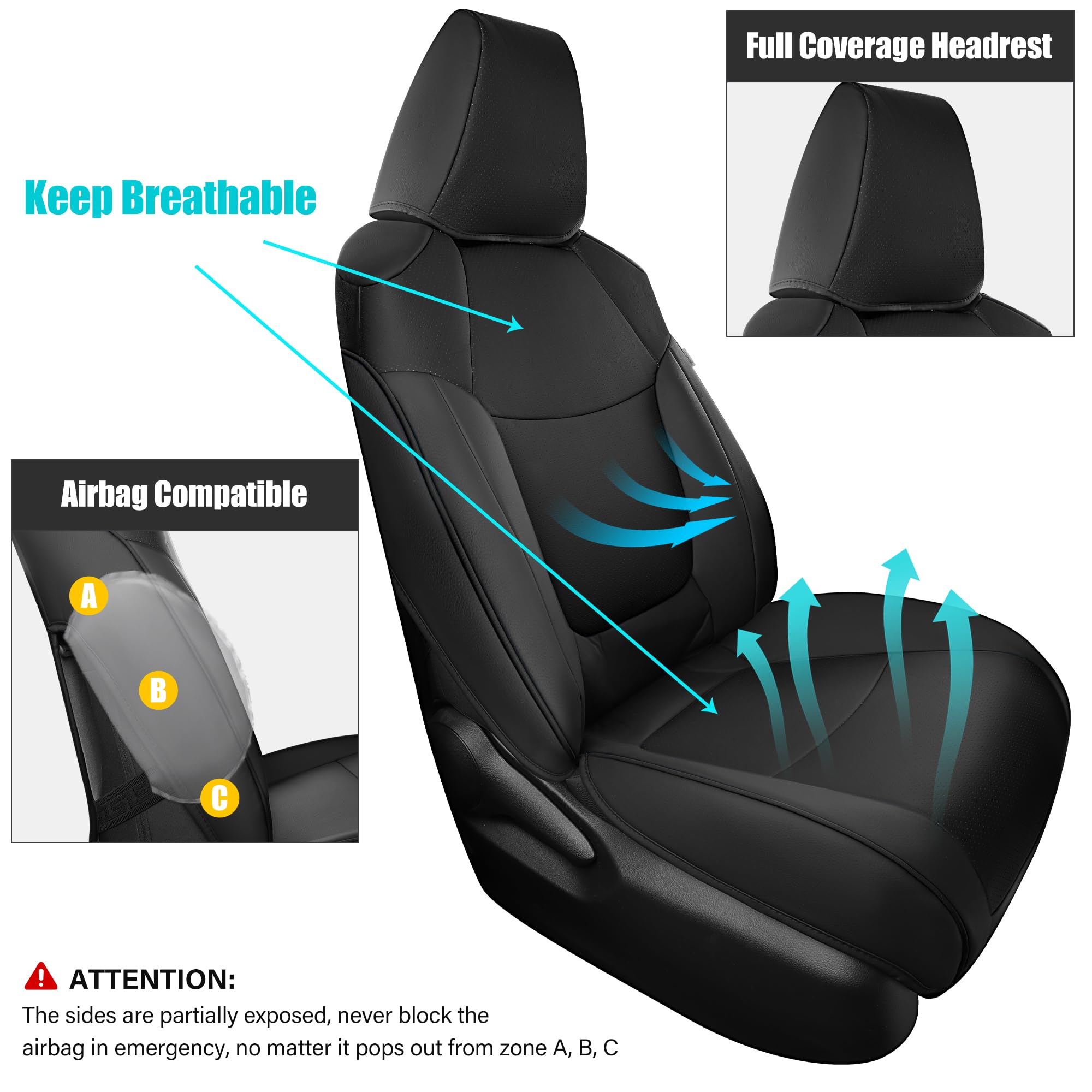 AOOG Leather Car Seat Covers Fit RAV4, Waterproof Faux Leather Seat Covers Custom Fit for Toyota RAV4 2019 2021 2022 2023 LE,XLE,XLE Premium, Limited (Front pair, Black)