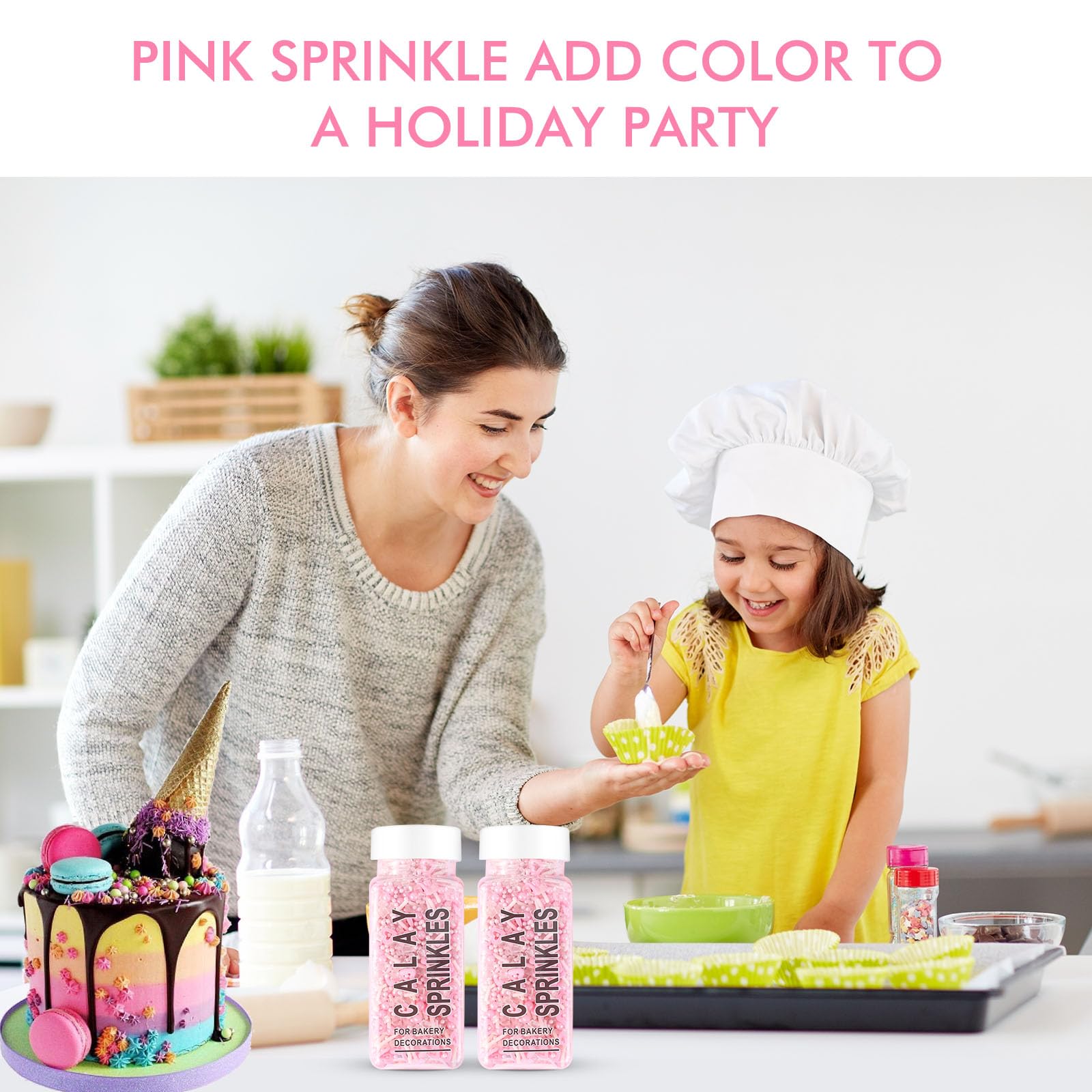 Pink Sprinkles, Edible Sprinkles, Valentine's Day Sprinkles, Cupcake Sprinkles, Cookie Sprinkles, Ice Cream Sprinkles, pink jimmies, 95g / 3.35oz, Suitable for Various Holiday Themed Cake Decorations.