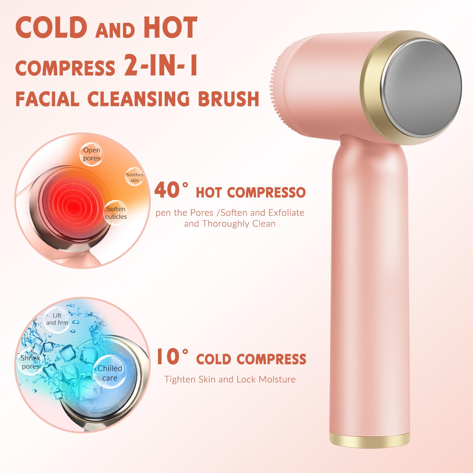 Landmore Facial Cleansing Brush, 8 in 1 Spin Face Wash Brush Rechargable Waterproof Face Scrubber with 6 Brush Heads, 3 Speeds for Deep Cleansing, Exfoliator, Thermal & Cold Massager Skin Care, Pink