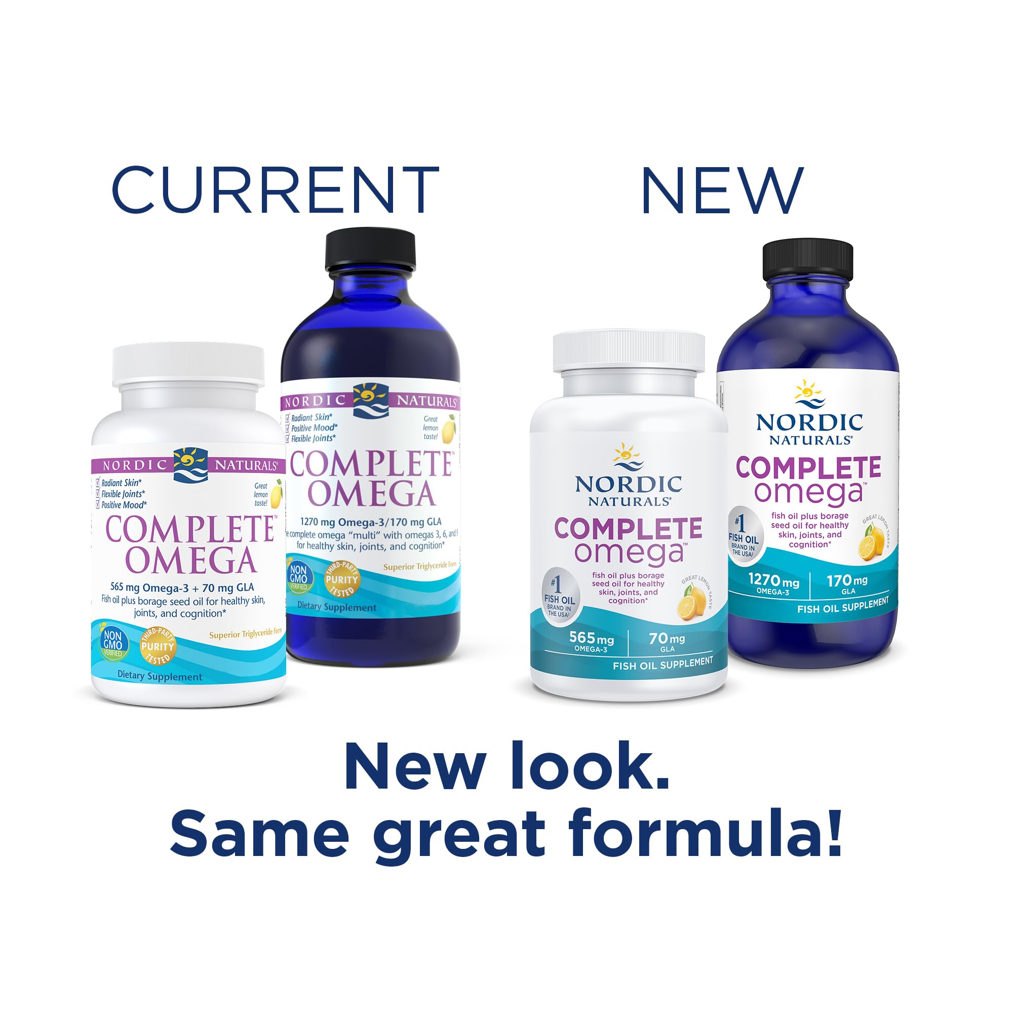 Nordic Naturals Complete Omega, Lemon Flavor - 120 Soft Gels - 565 mg Omega-3 - EPA & DHA with Added GLA - Healthy Skin & Joints, Cognition, Positive Mood - Non-GMO - 60 Servings