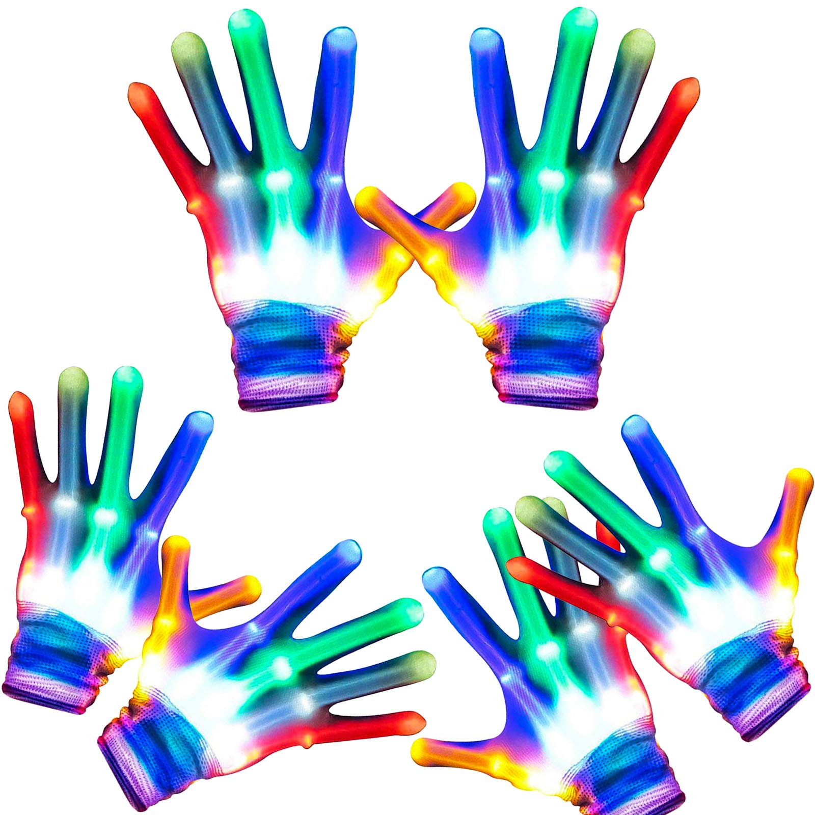 3 Pairs LED Gloves 6 Flash Mode Light Up Gloves Halloween Gloves for Boys Girls Kids Adults Gifts Glow in the Dark Party Favors Halloween Christmas Costume Birthday Clubbing Classroom Fun Toys Gift