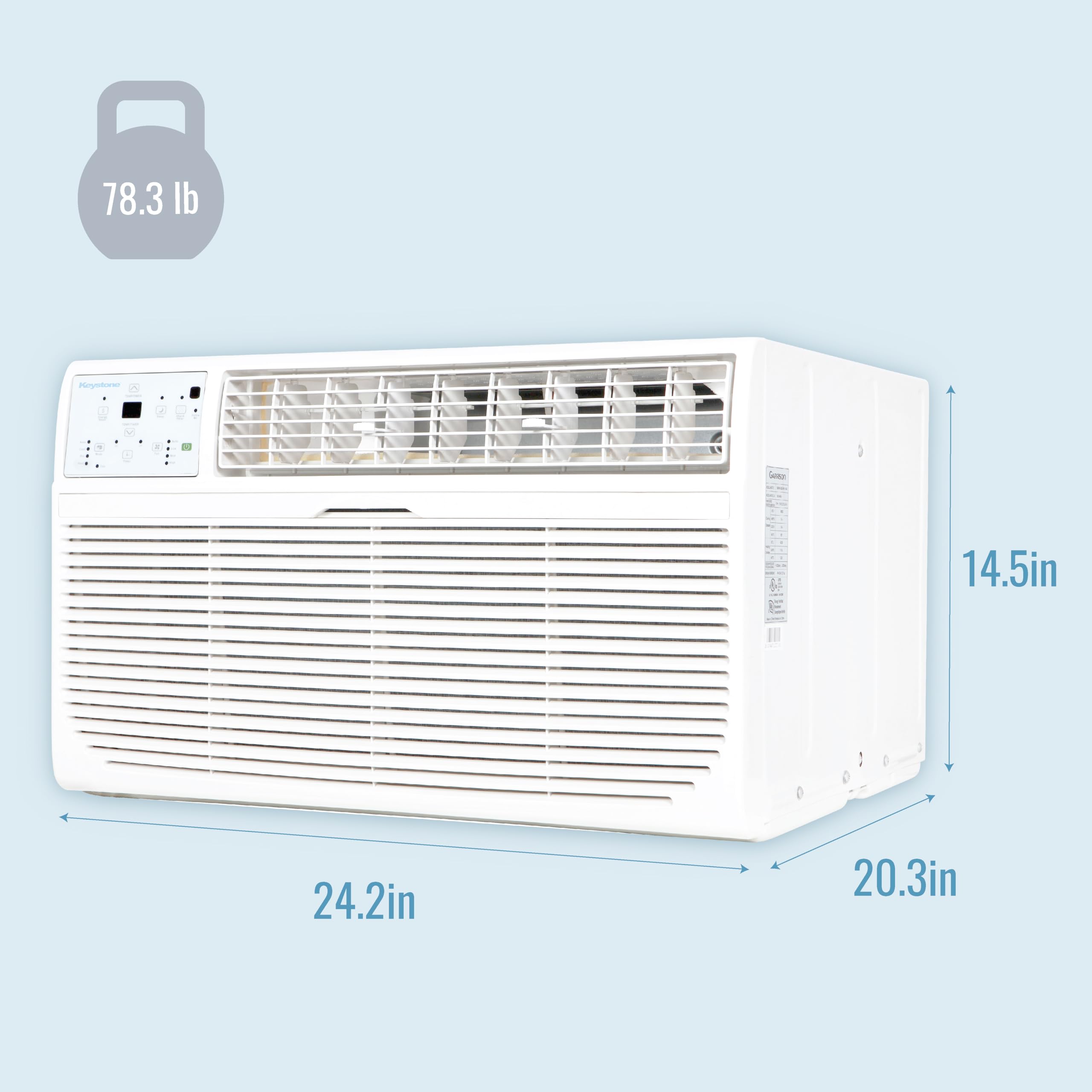 Keystone 12,000 BTU Wall Air Conditioner with Dehumidifier and Supplemental Heat, 230V, Quiet Wall AC for Small and Medium Sized Rooms up to 550 Sq.Ft. with Remote Control, White