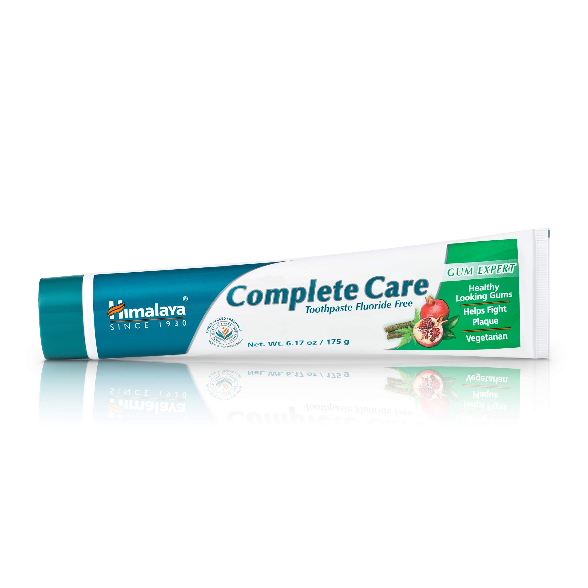 Himalaya Complete Care Toothpaste, Fights Plaque, Freshens Breath, Fluoride Free, Plant-Based, with Neem, Pomegranate, No Artificial Flavors, Cruelty Free, Mint Flavor, 6.17 Oz