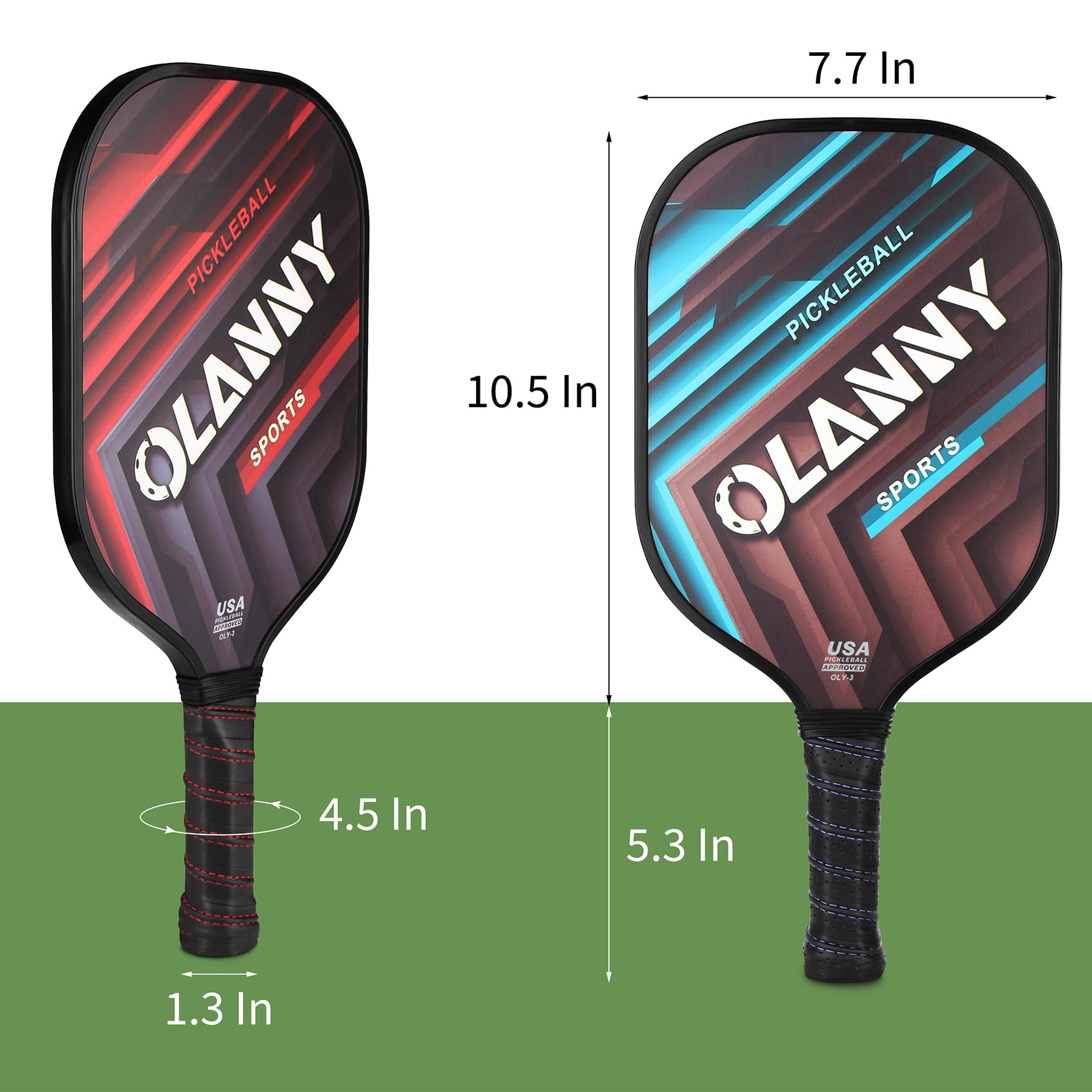 OLANNY Pickleball Paddles Set | Pickleball Set includes 4 Pickleball Paddles + 6 Balls+ 4 Replacement Soft Grip + 1 Portable Carry Bag | Premium Rackets Face & Polymer Honeycomb Core