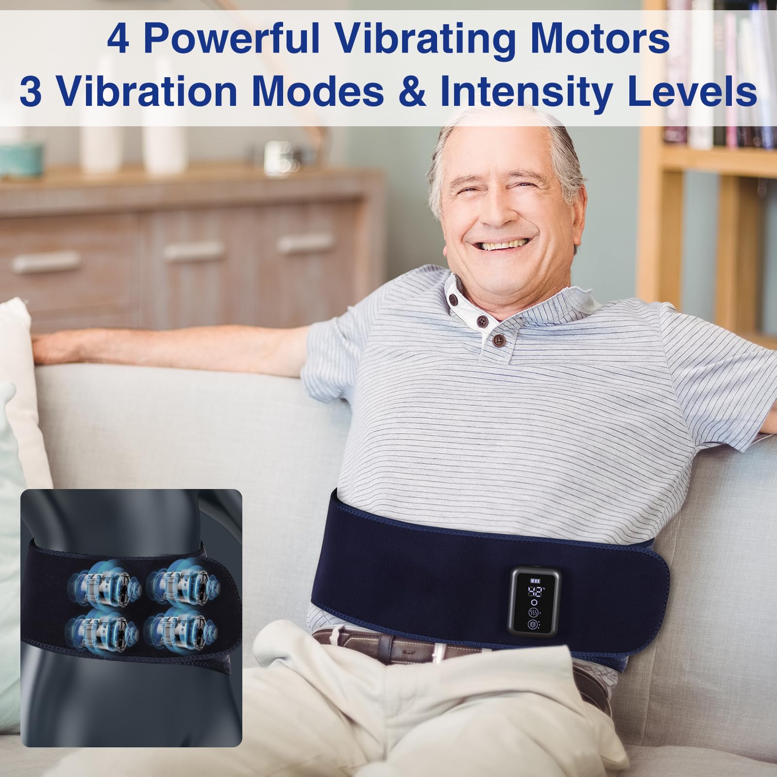 Cordless Back Massager Belt,FSA or HSA Eligible Red Light Therapy Massage Belt with 5 Heating Levels,3 Vibration Modes, Lower Back Massager for Pain Relief Deep Tissue,4 Motors,Battery-Powered (Blue)