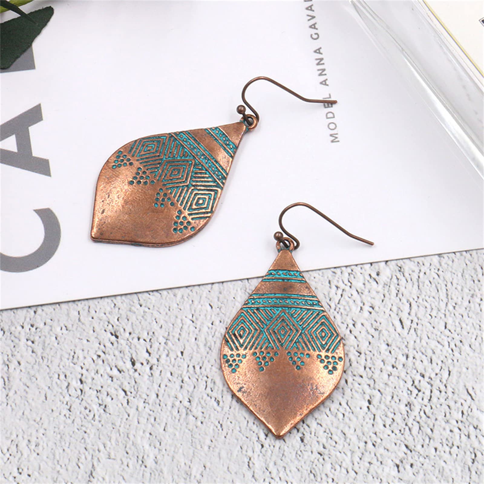 MALOYANVE Bohemian Hammered & Engraved Silver Earrings for Women Unique Handmade Vintage Boho Carved Texture Pattern Dangle Drop Teardrop Earrings Fashion Hippie Jewelry Gifts (Gold)