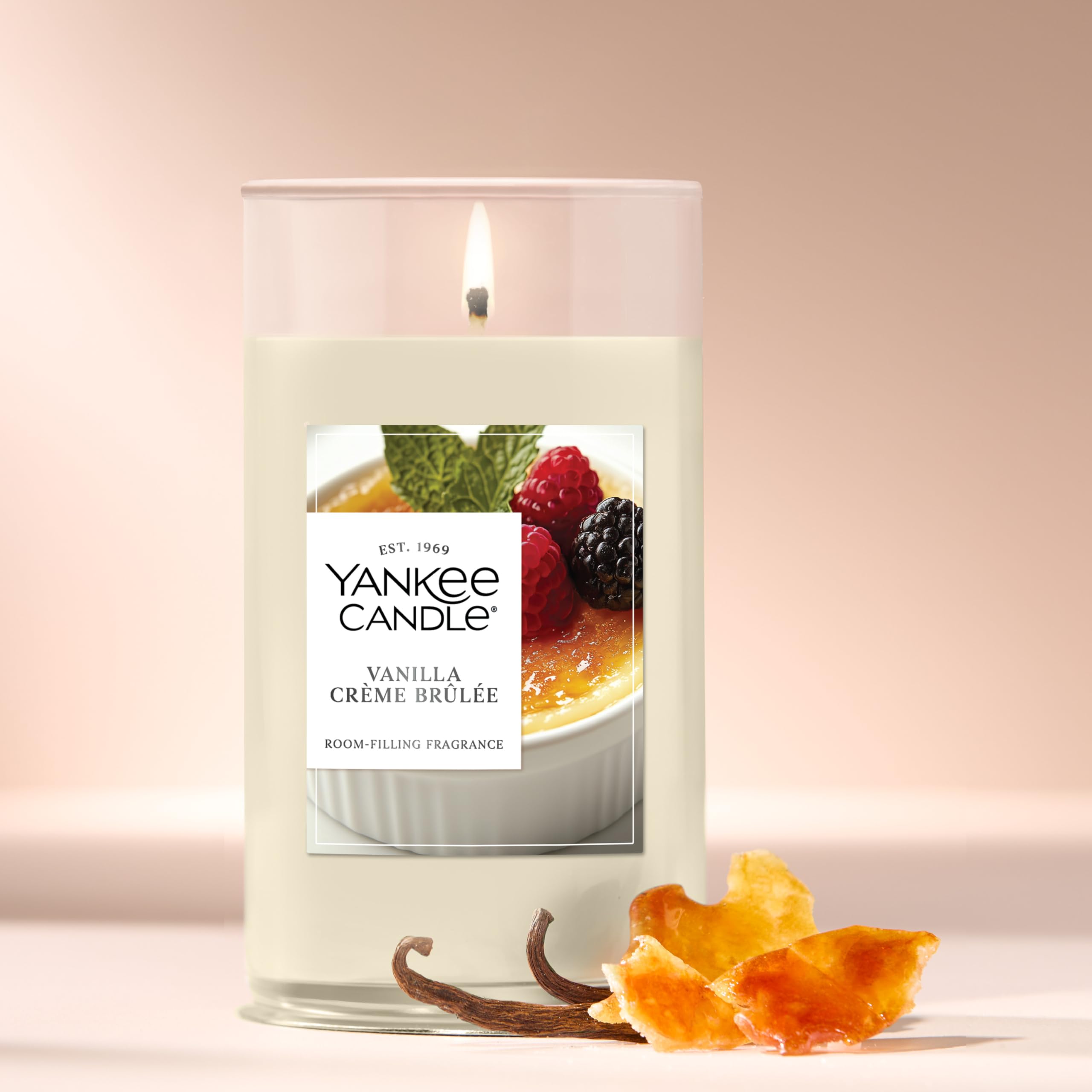 Yankee Candle Medium Pillar Scented Candle with up to 115 Hour Burn Time, Premium Plant Wax Blend for Consistent Burn, 14.25 oz Pillar Candle with Room Filling Fragrance, Vanilla Crème Brûlée