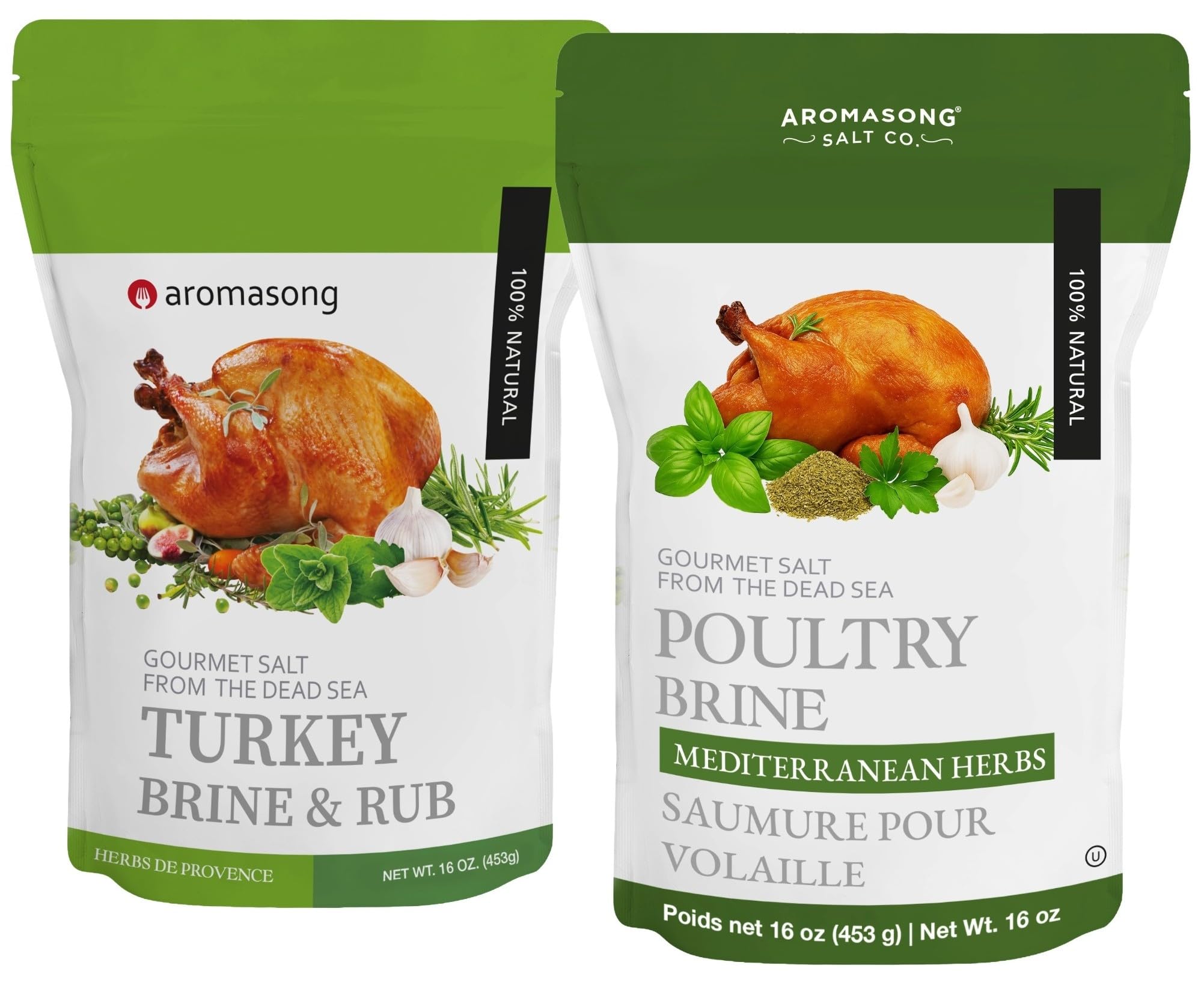 Aromasong Turkey Brine - HERBS DE PROVENCE with Mediterranean Combo Set, 1 Lb. Bags (Total of 2 LBS) For Wet & Dry Brining, 100% Natural, Sea Salt Poultry Seasoning, Roasting, Grilling, & Smoking.