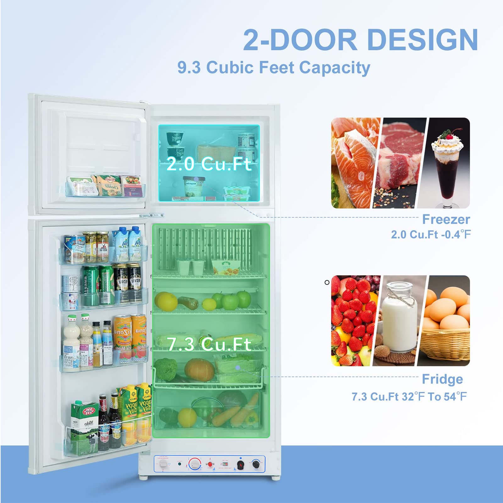 Smad 110V/LPG Propane Refrigerator with Freezer, 9.3 Cu.Ft RV Propane Refrigerator Off Grid, Large Capacity Gas Fridge for Camper, Cabin, Home, White
