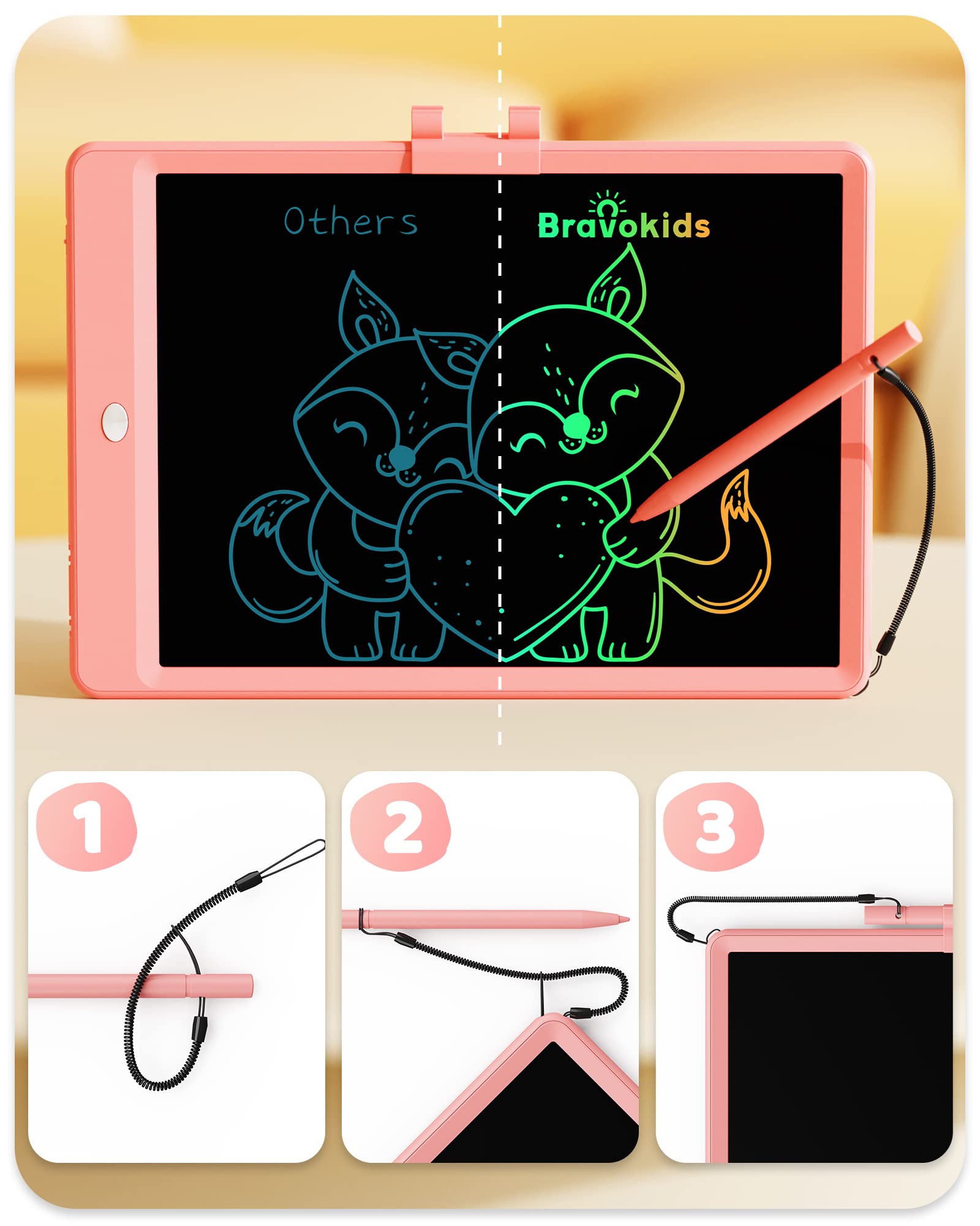 Bravokids 10 Inch LCD Writing Tablet for 3-8 Year Olds - Electronic Drawing Pad and Doodle Board as Educational Birthday Gifts for Girls and Boys (Pink)
