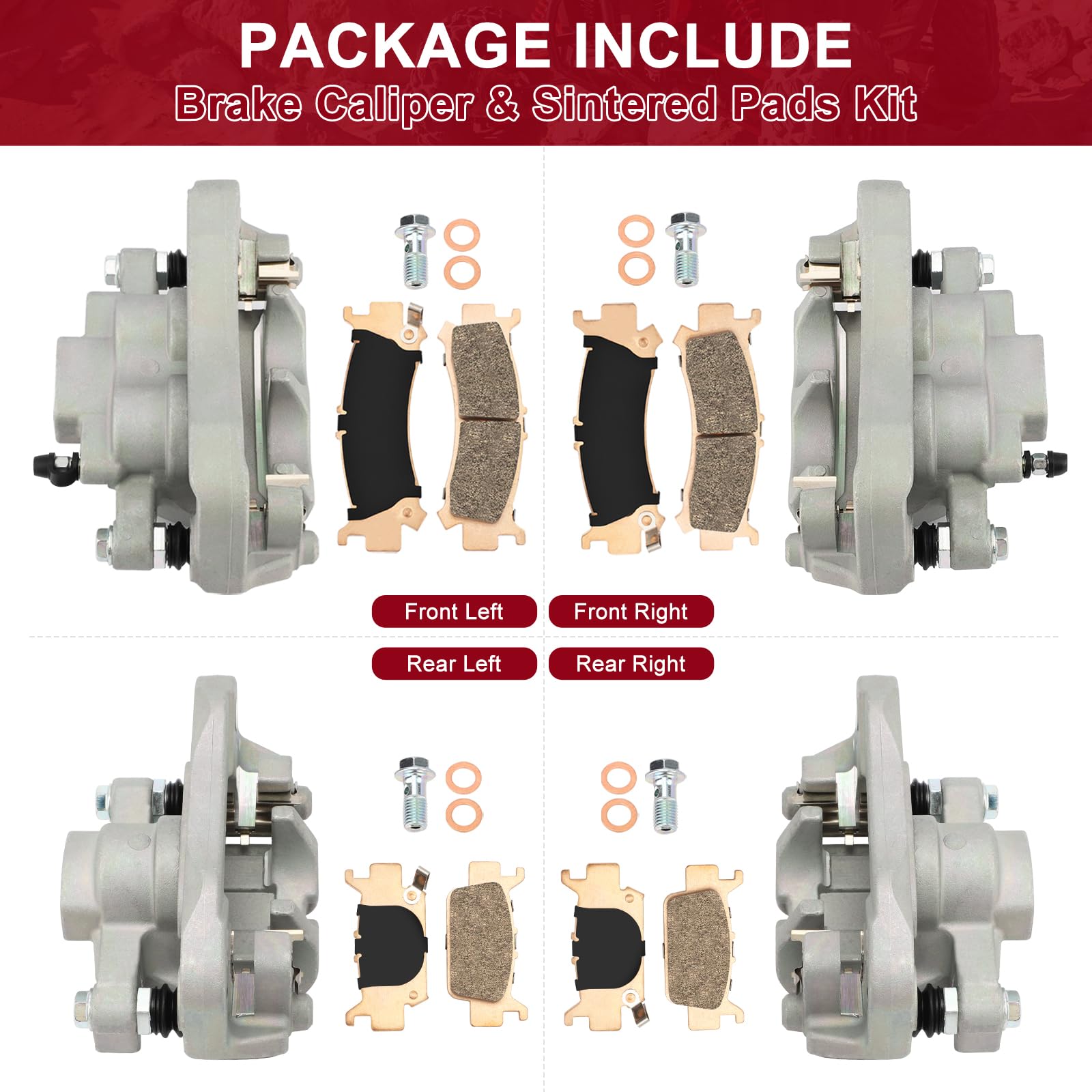 M MATI Front & Rear Disc Brake Calipers with Sintered Pads for Honda Pioneer 1000 Talon 1000 1000X 1000R SXS1000 2016-2023