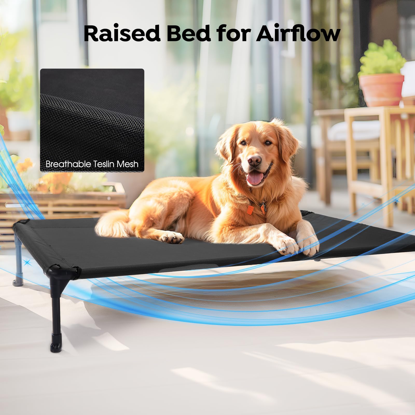 Veehoo Cooling Elevated Dog Bed, Portable Raised Pet Cot with Washable & Breathable Mesh, No-Slip Feet Durable Dog Cots Bed for Indoor & Outdoor Use, Large, CWC1803-L