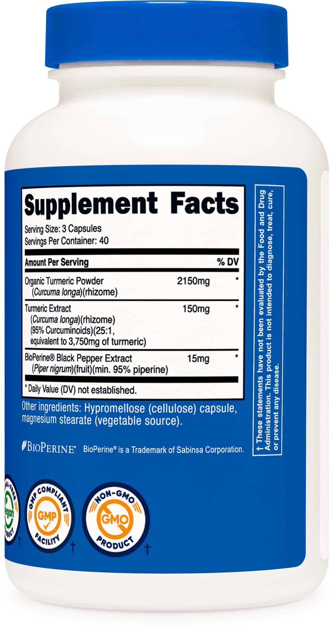 Nutricost Turmeric Curcumin with BioPerine and 95% Curcuminoids, 2300mg, 120 Capsules, Veggie Capsules, 767mg Per Cap, 40 Servings, Gluten Free, Non-GMO