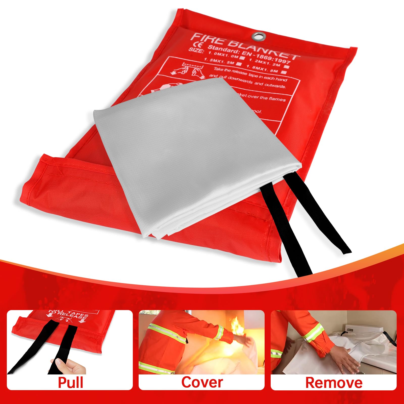 Demiwise 4-Pack Emergency Blankets - Thickened Fire Blanket Fire Suppression Blanket - Fire Blankets Emergency for People - Fire Safety Blanket with Emergency Whistles - Fireblanket for Kitchen, Home