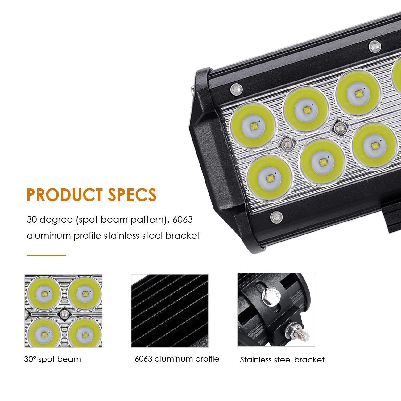 Auxbeam 7" Super Bright LED Spot Light Bar, 36W IP67 Waterproof - Off Road Driving Light for Trucks, 4x4, Military, Boating, Farming & Heavy Equipment