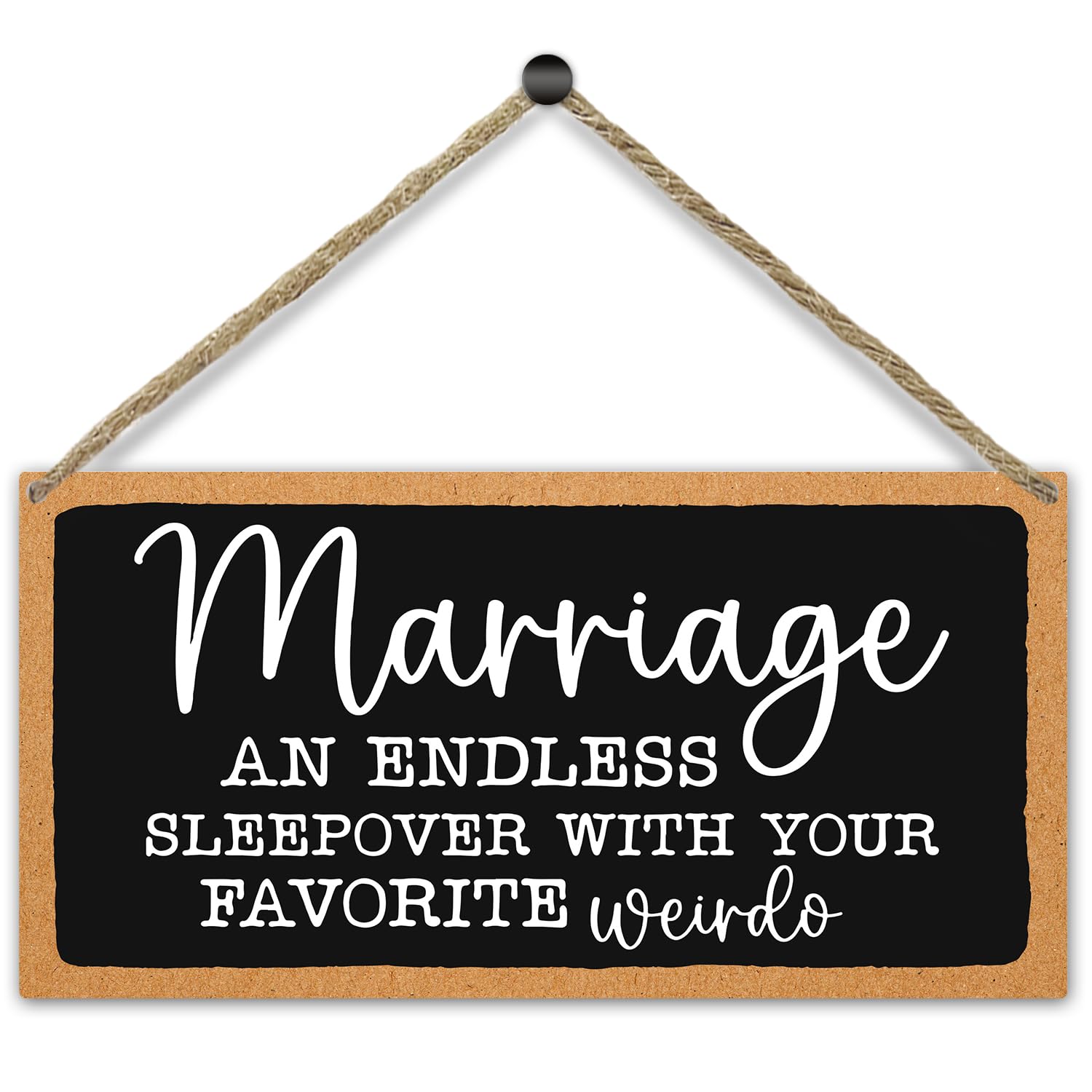 Hanging Wood Sign for Bedroom, Marriage an Endless Sleepover with Your Favorite Weirdo, Home Wall Hanging Plaque with Rope, Door Decor Christmas Supplies, Wooden Art Gift For Couple Newlywed -42