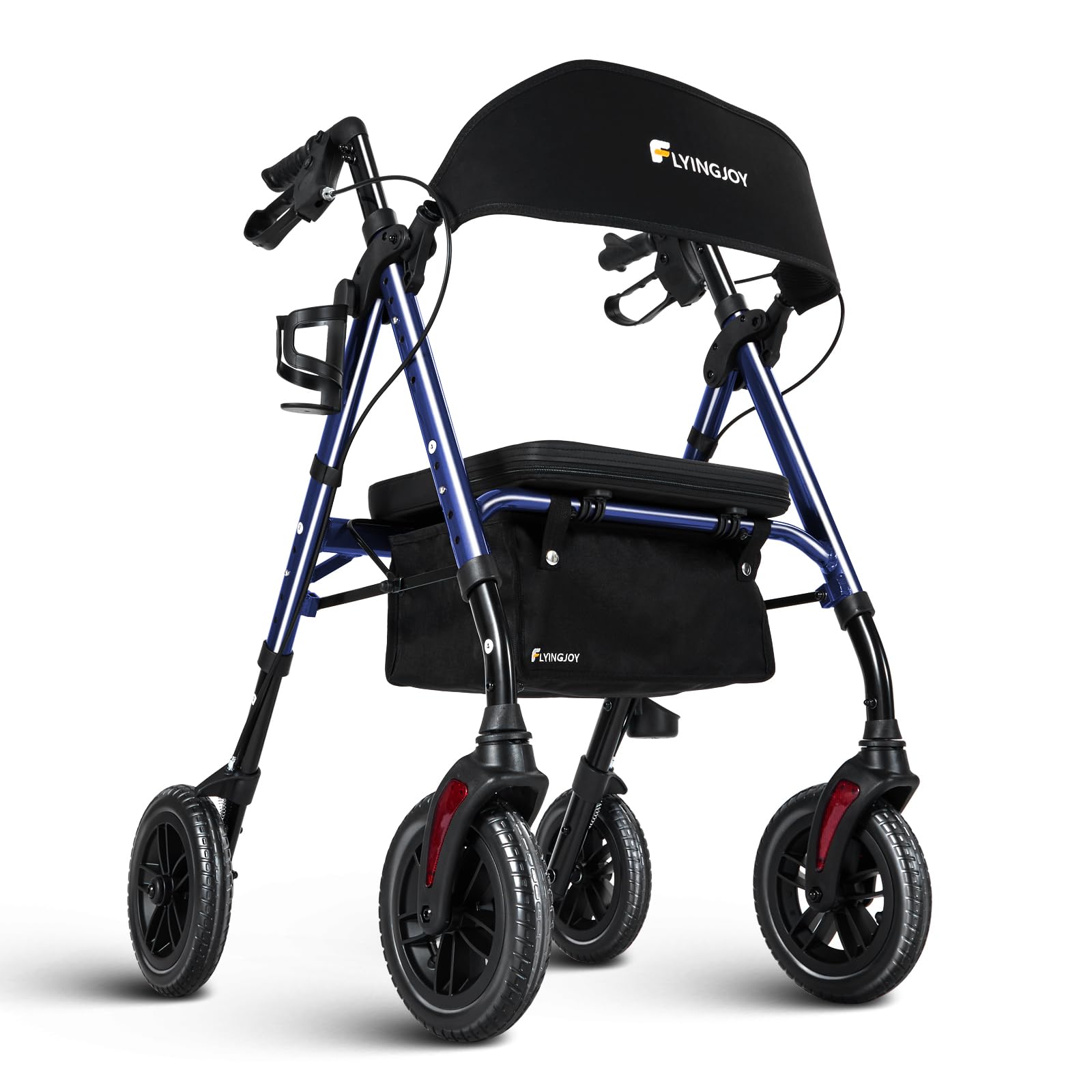 Lightweight Rollator Walker with Seat & Backrest - Foldable Mobility Aid for Seniors, 8" Large Airless Tires, Adjustable Height, Brake,Storage Bag,300 lbs Capacity, 4 Wheel Rolling Walkers for Adults