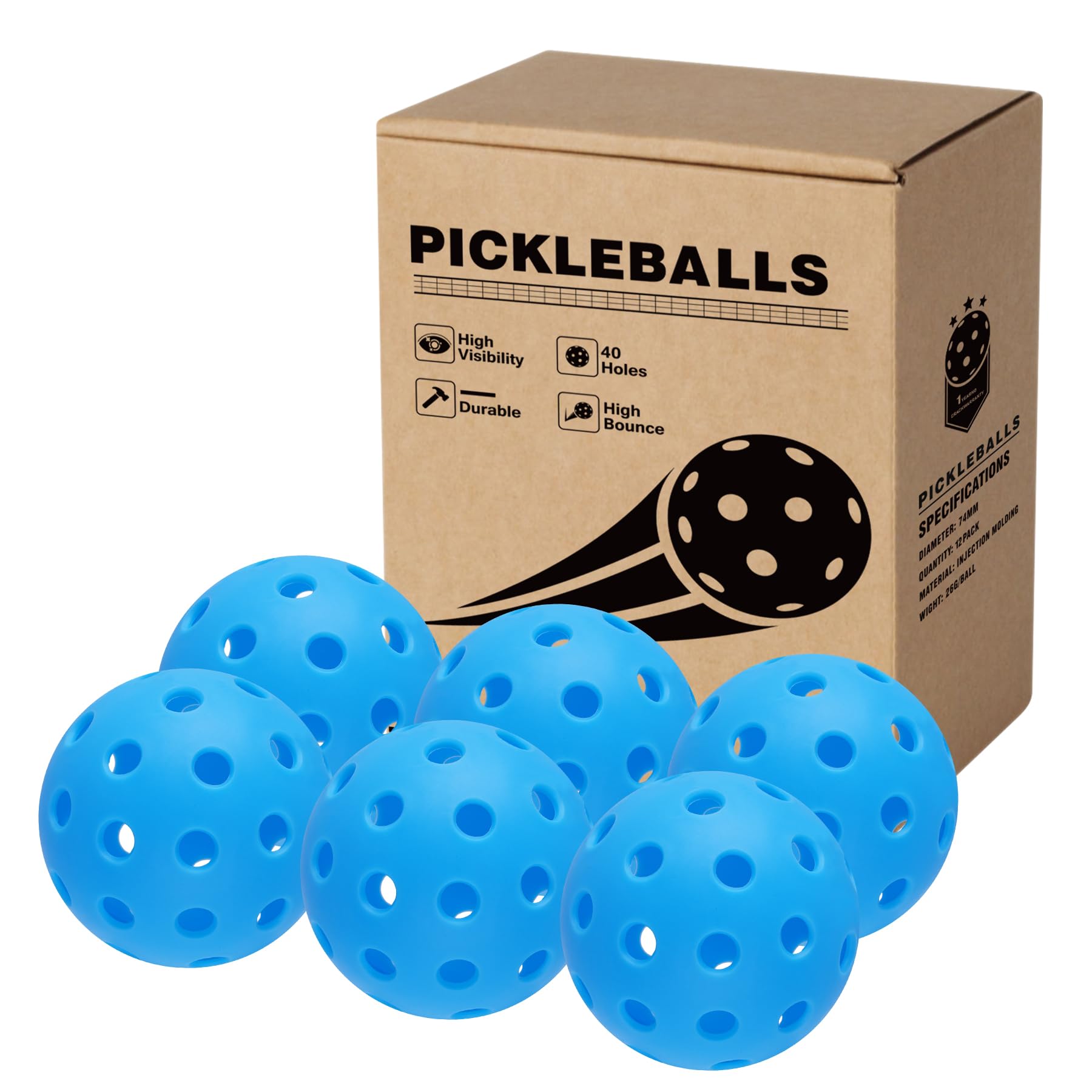 Ornalry Outdoor Pickleball Balls - 40 Holes Pickleballs Set of 6-Pack High Bounce Durable Pickle Balls for Sport Outdoor Play for Beginners to Professional Player